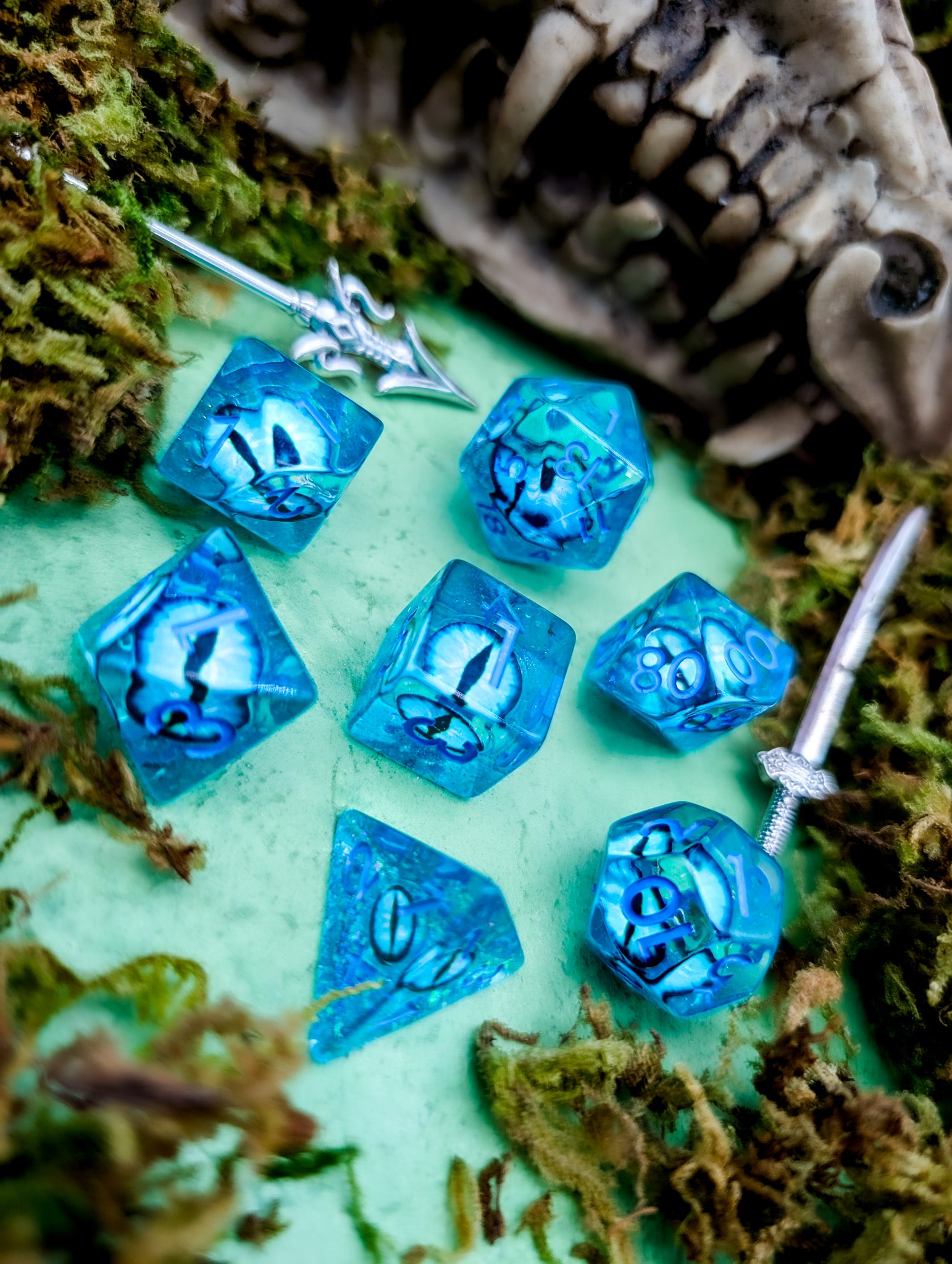 Icy Blue Dragon Eye Dice Set
