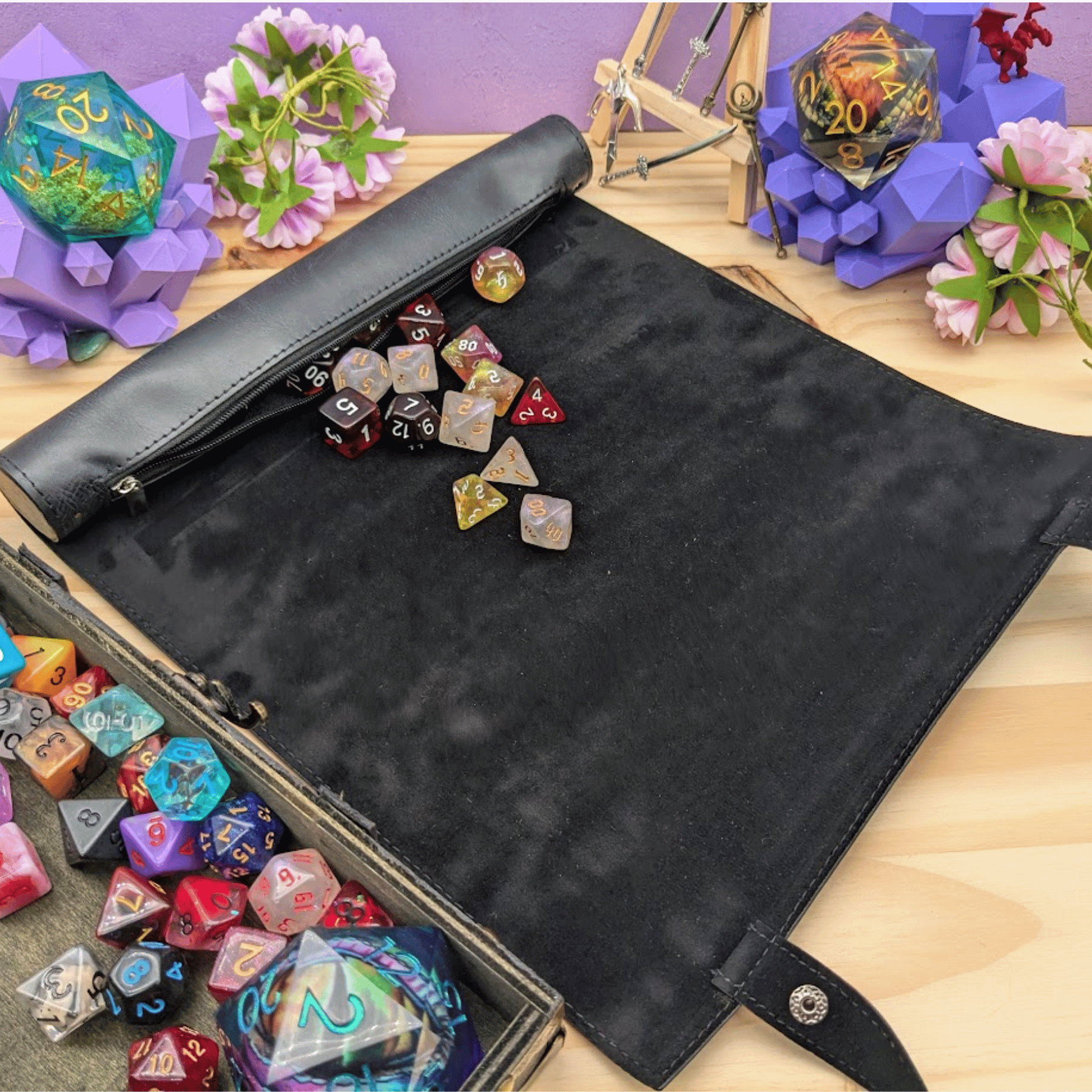 PU Leather Scroll Dice Tray/Bag