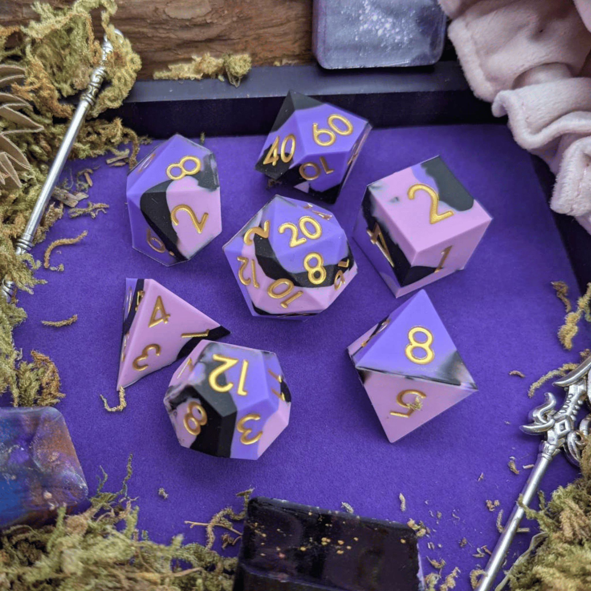 Cosmic Omen | Pink and Black Silicone Dice Set