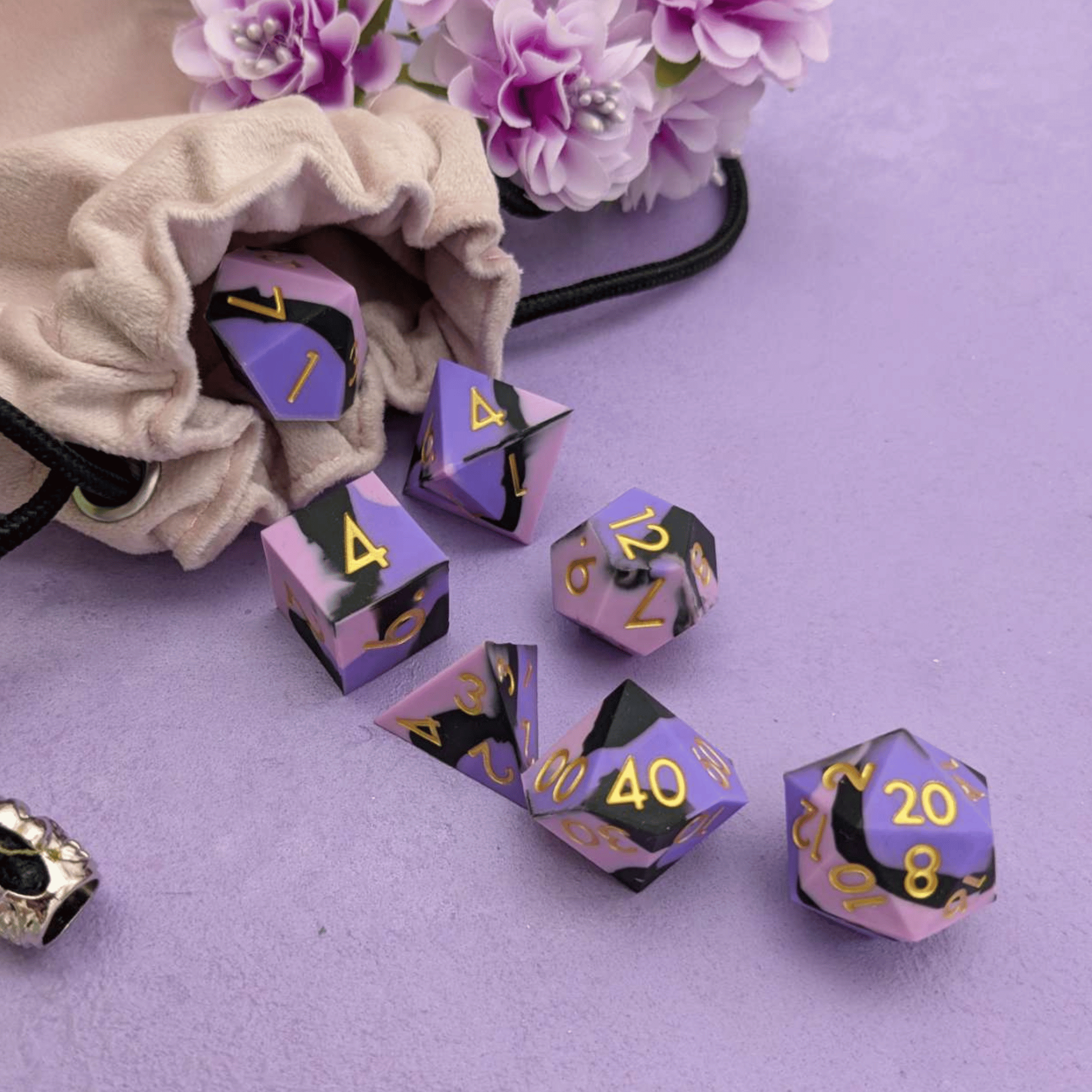 Cosmic Omen | Pink and Black Silicone Dice Set