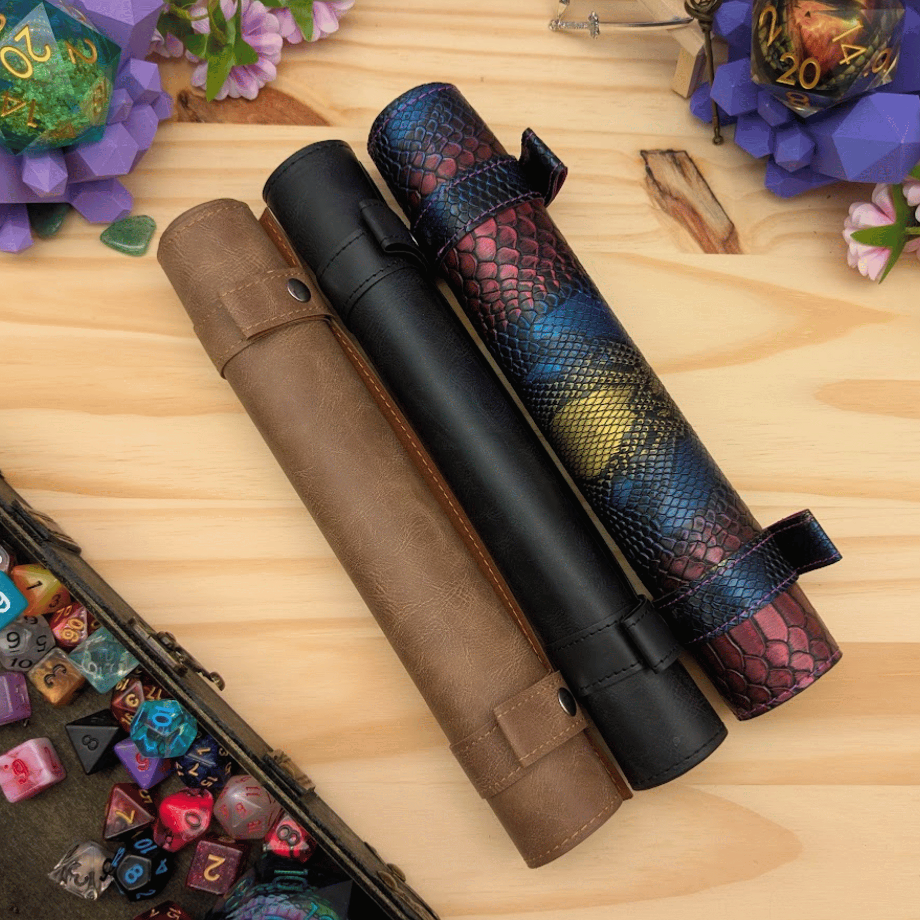 PU Leather Scroll Dice Tray/Bag