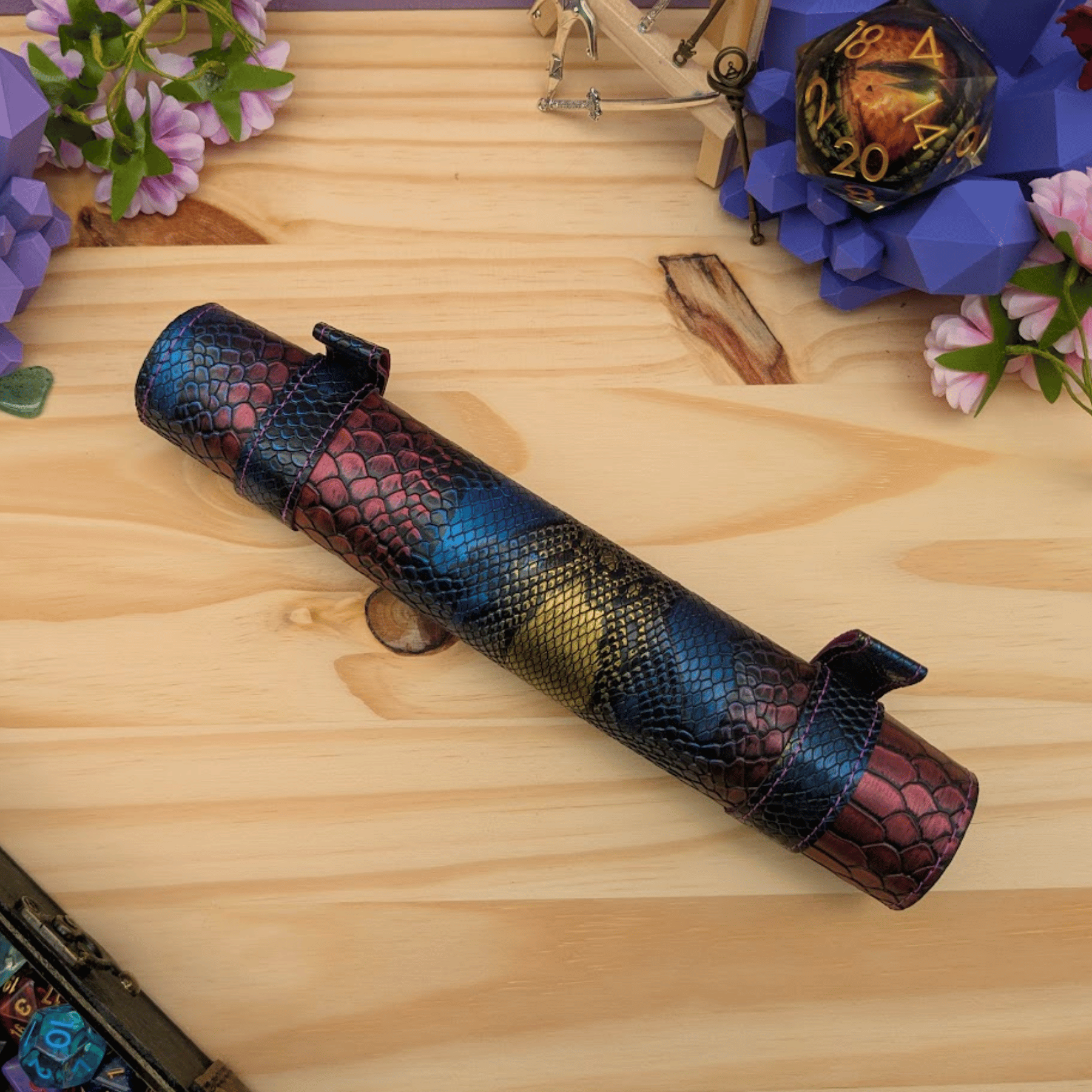 PU Leather Scroll Dice Tray/Bag