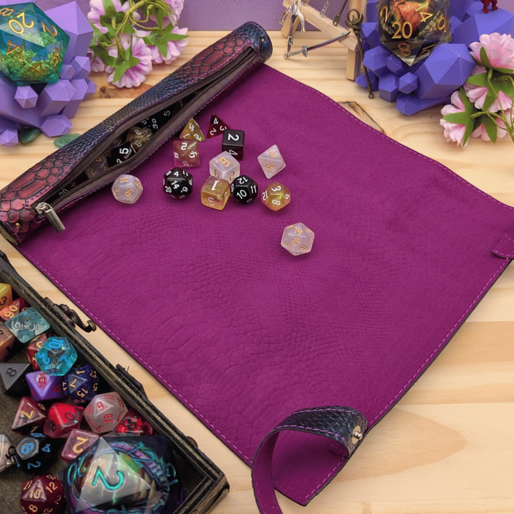 PU Leather Scroll Dice Tray/Bag