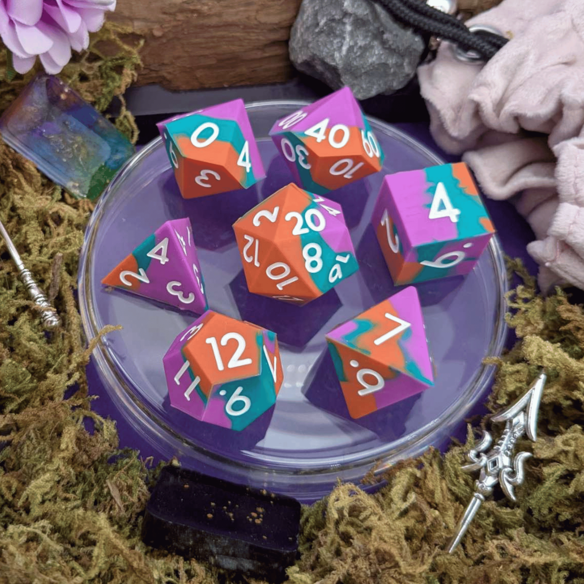 Dragon's Breath | Orange and Pink Silicone Dice Set