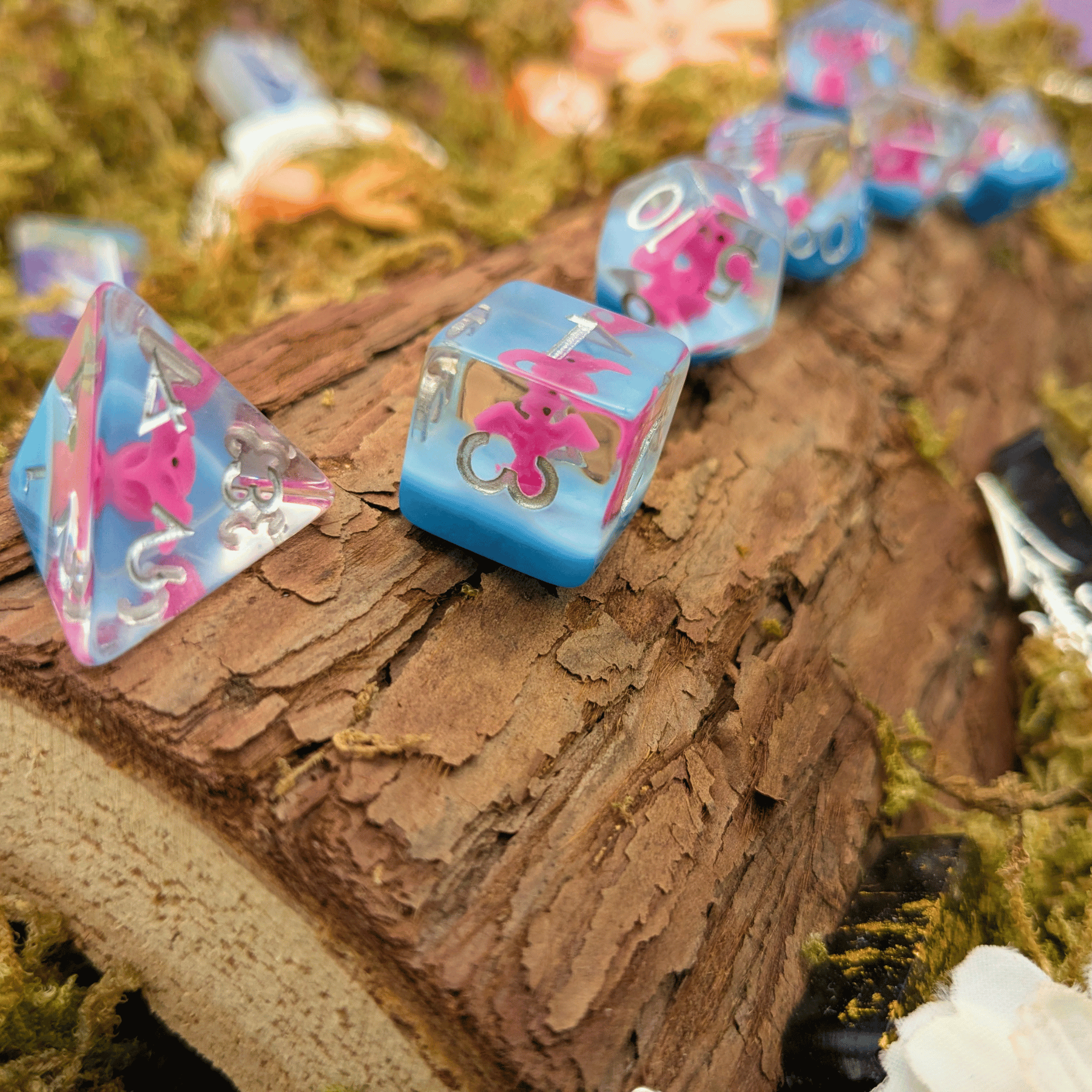 Pink Pterodactyl Inclusion Dice Set