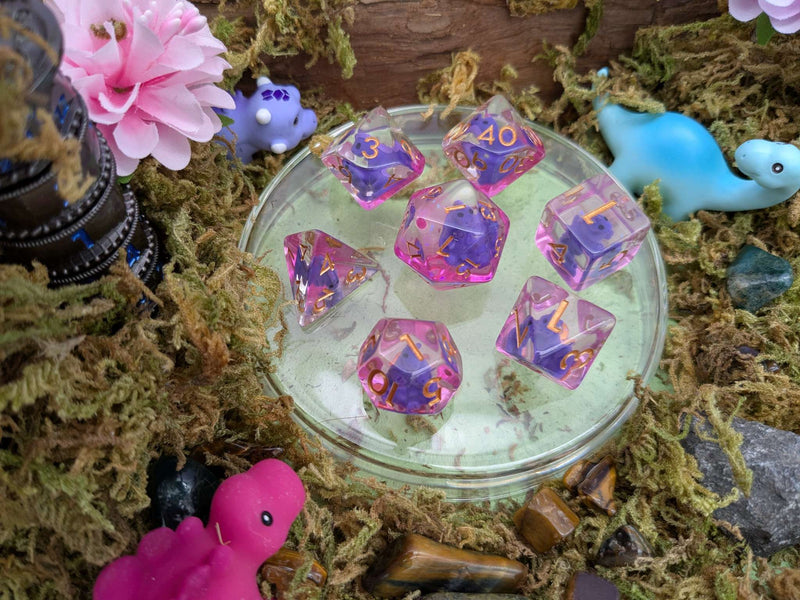 Purple T-Rex Inclusion Dice Set