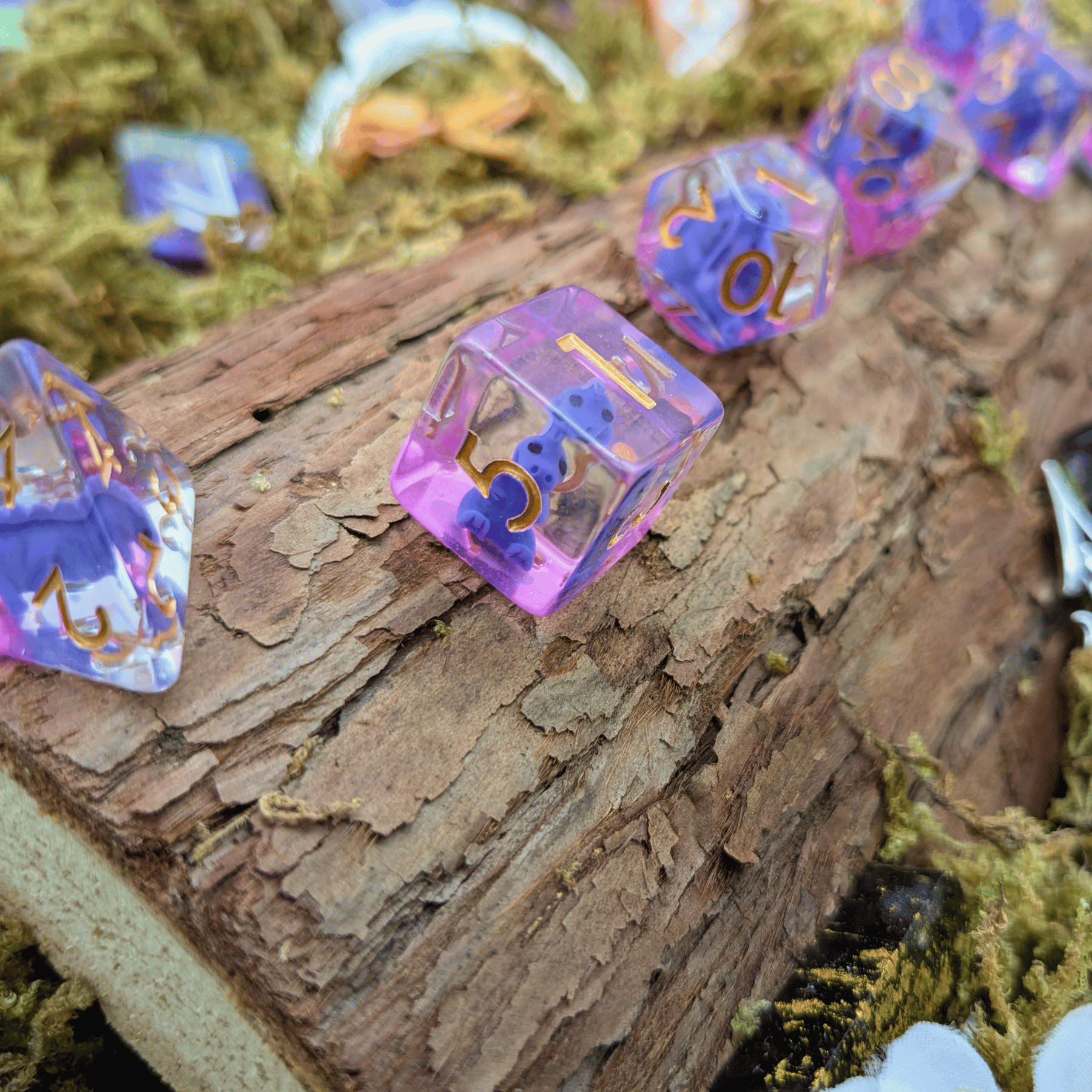 Purple T-Rex Inclusion Dice Set