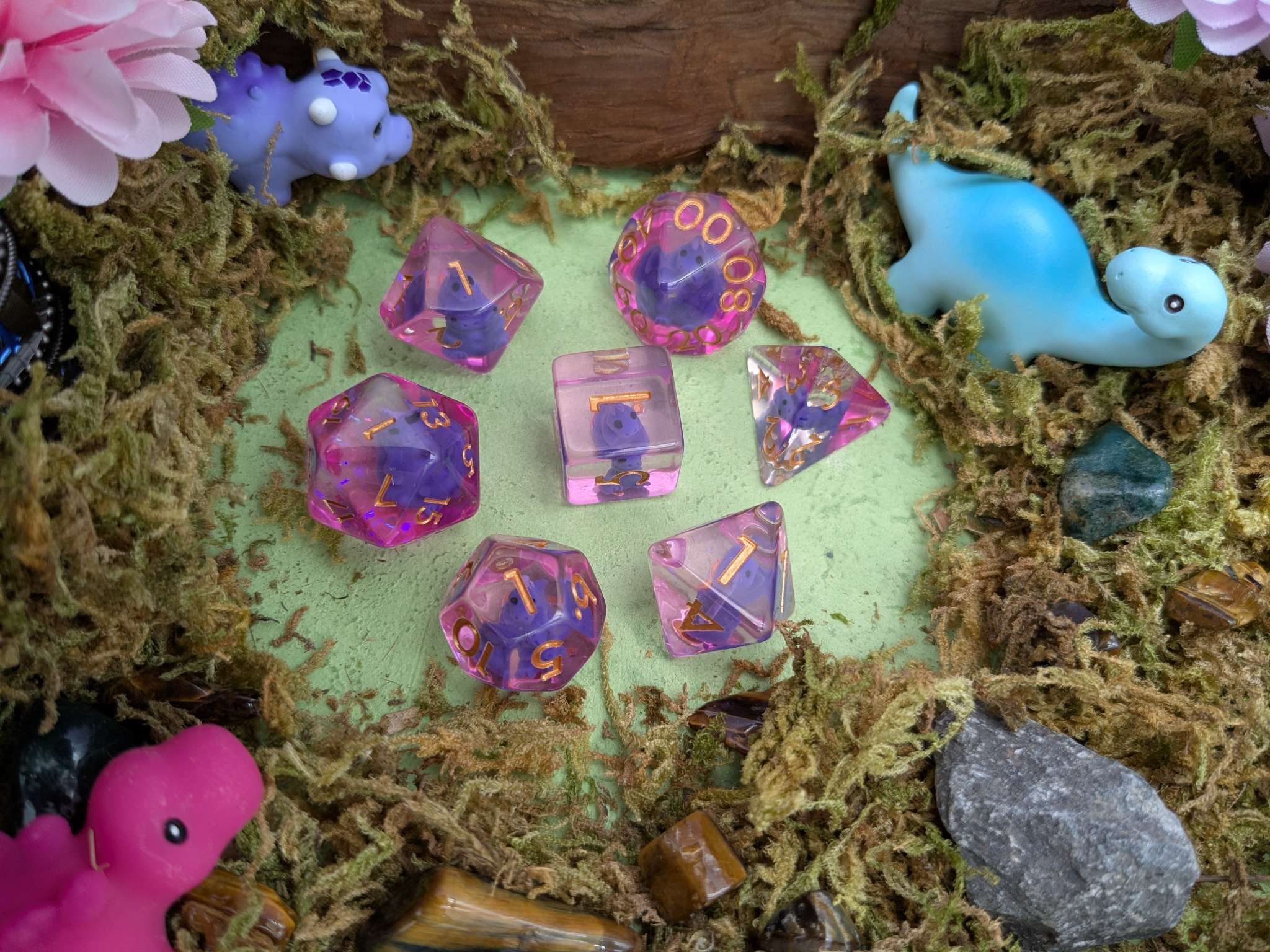 Purple T-Rex Inclusion Dice Set