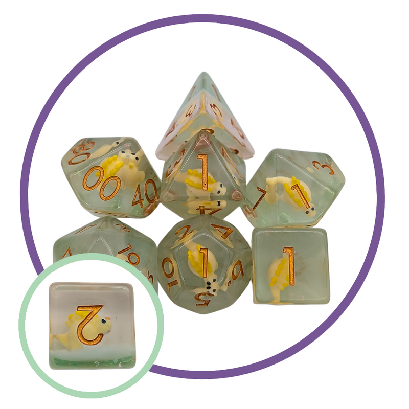 Yellow Stegosaurus Inclusion Dice Set