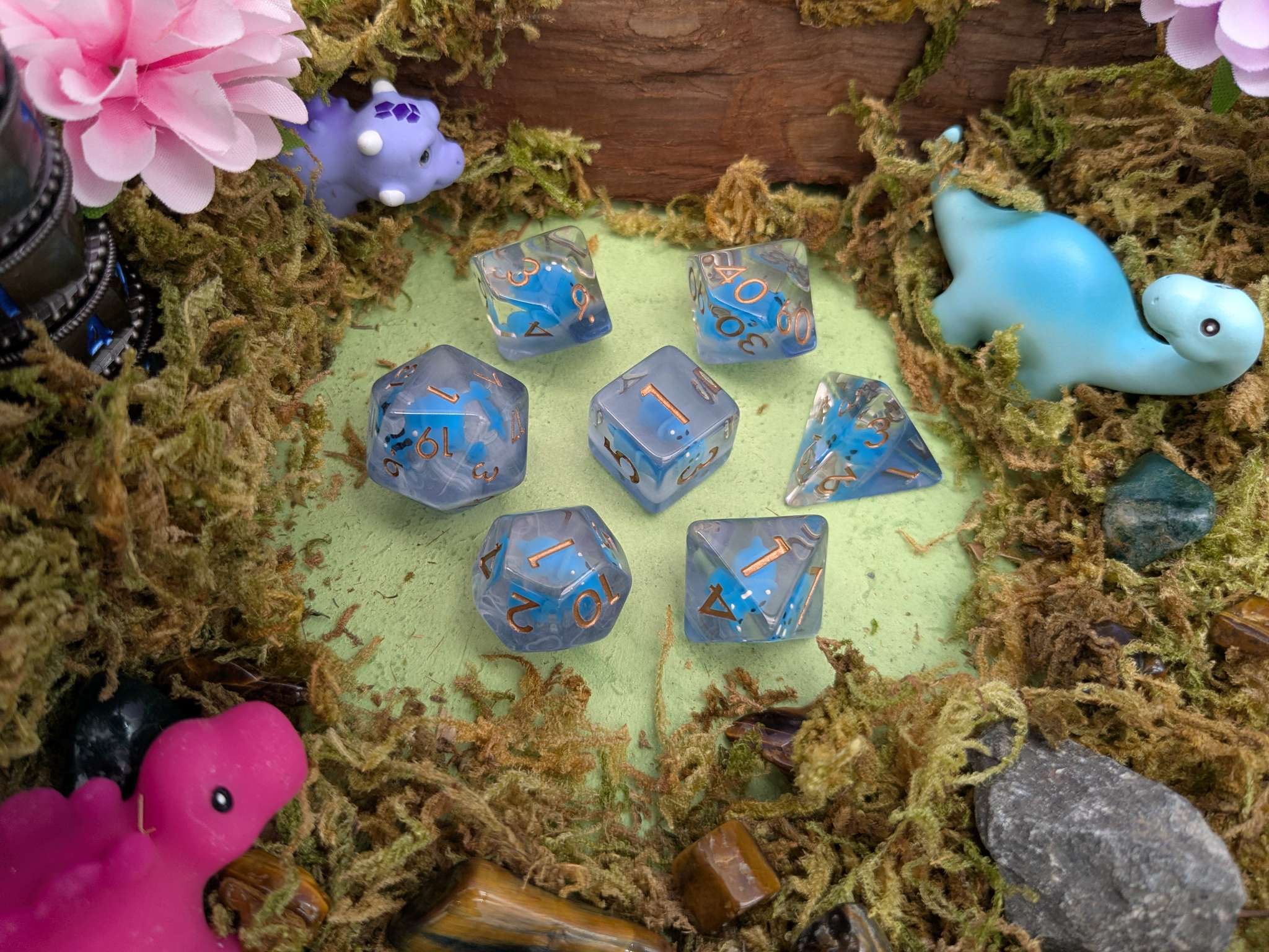 Blue Triceratops Inclusion Dice Set