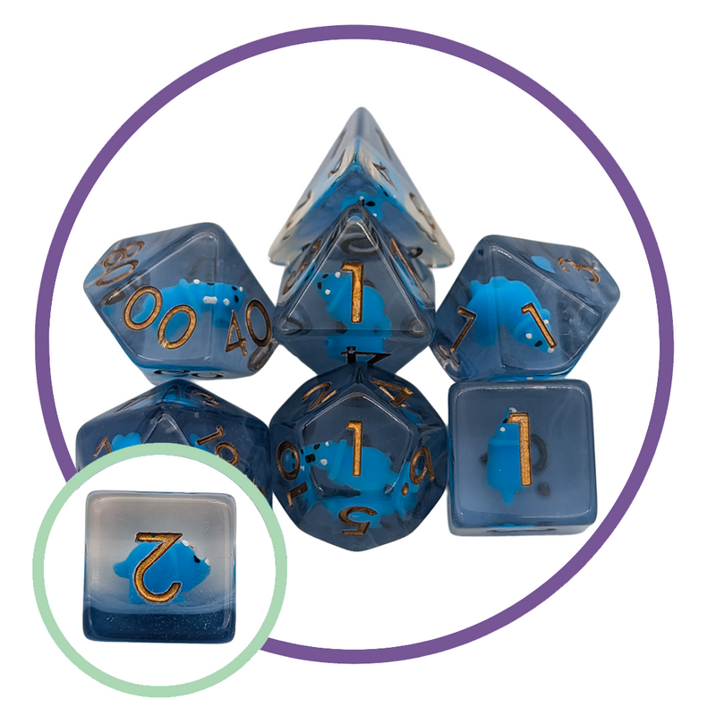 Blue Triceratops Inclusion Dice Set
