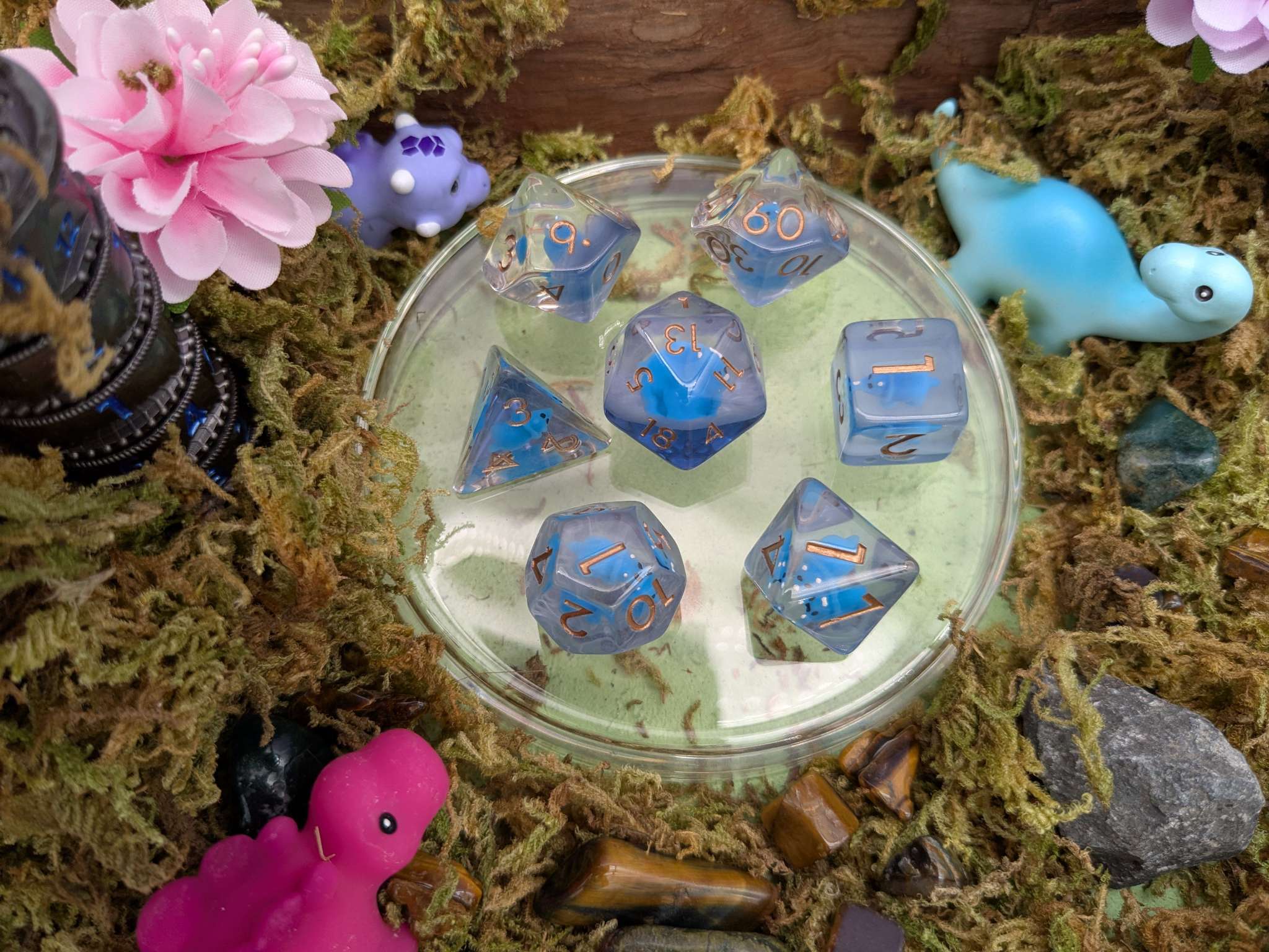 Blue Triceratops Inclusion Dice Set