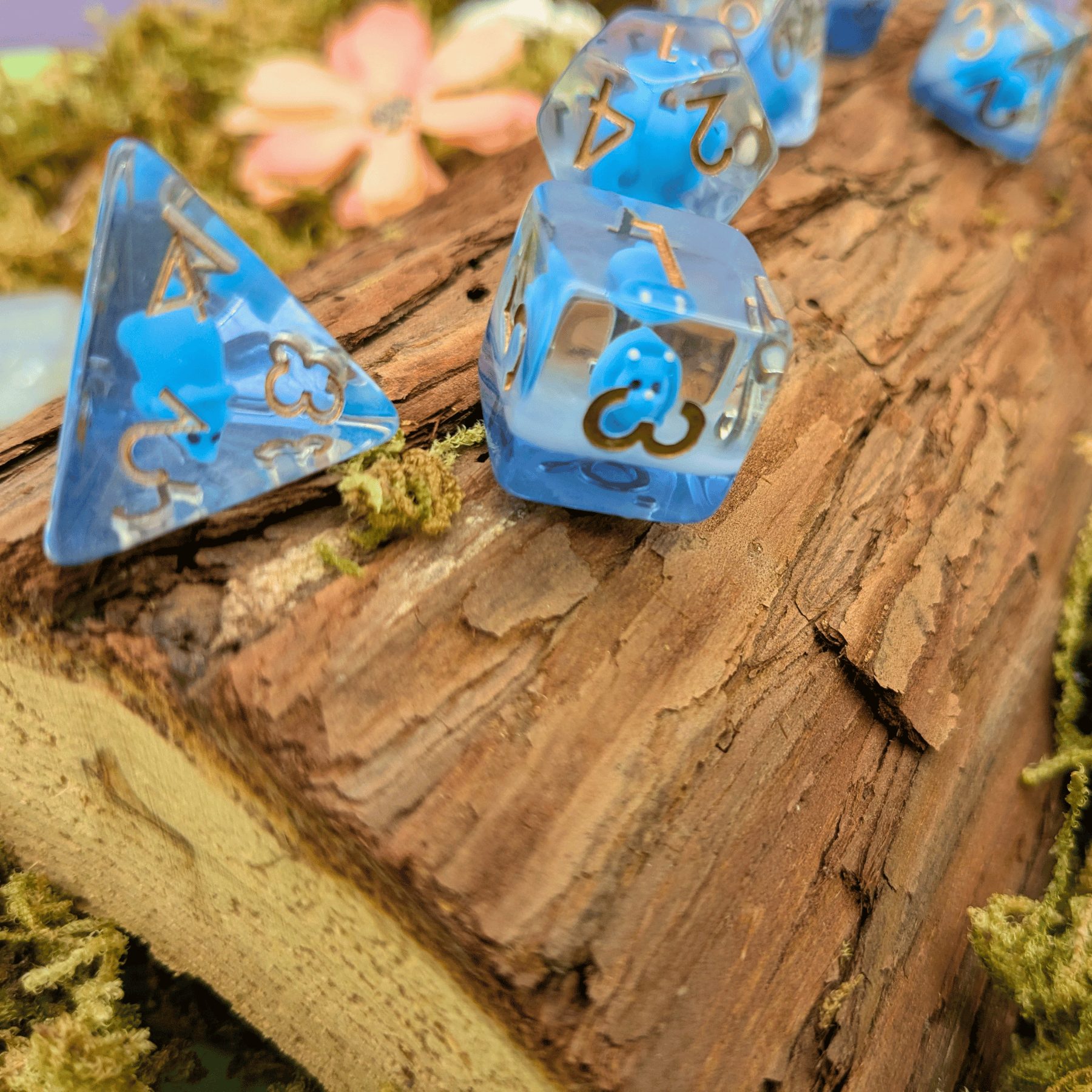 Blue Triceratops Inclusion Dice Set