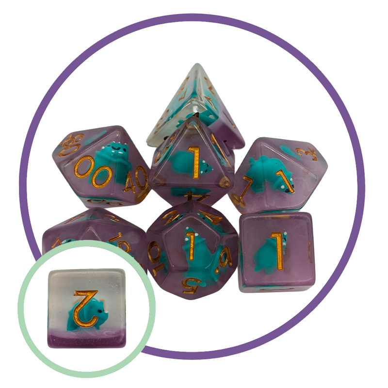Turquoise Triceratops Inclusion Dice Set