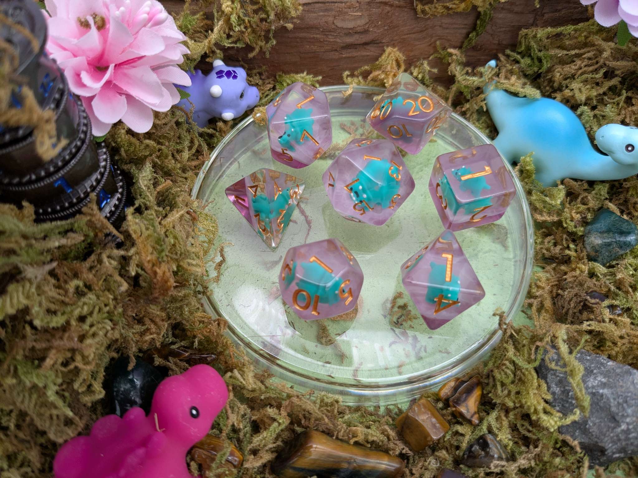 Turquoise Triceratops Inclusion Dice Set