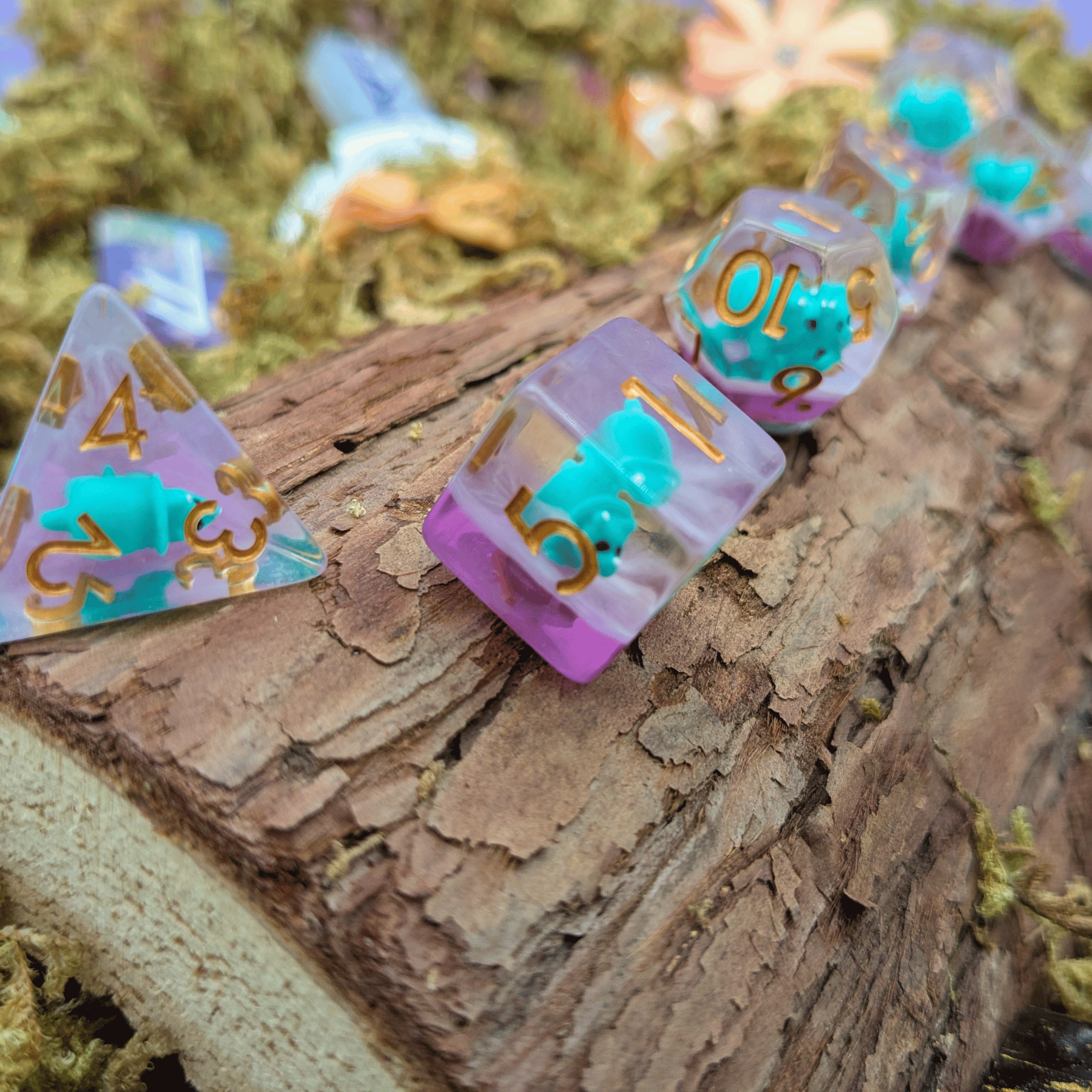 Turquoise Triceratops Inclusion Dice Set