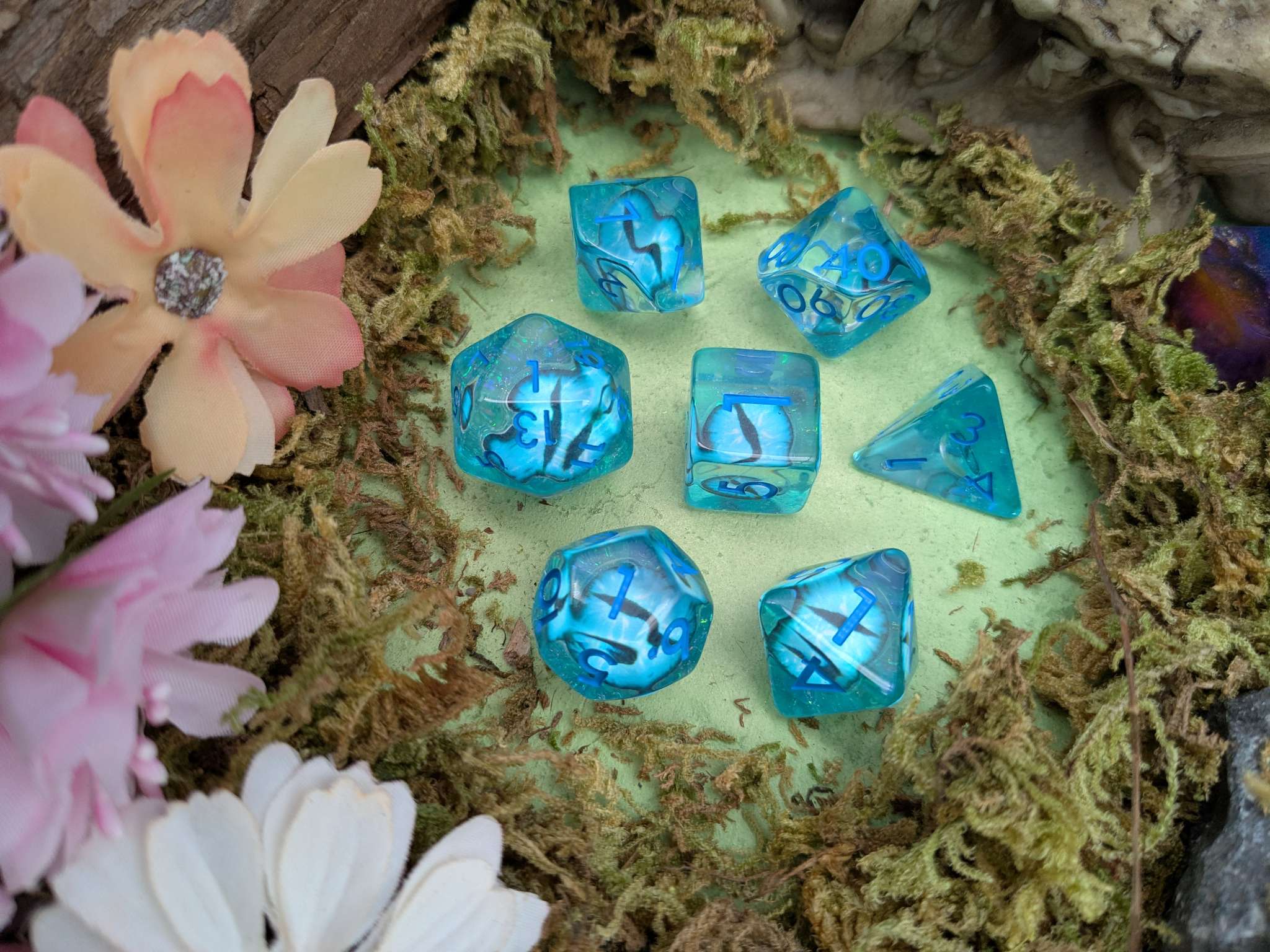 Icy Blue Dragon Eye Dice Set