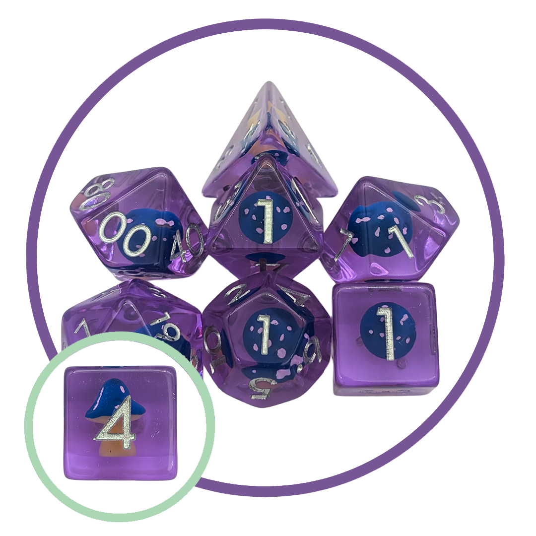 Dark Blue Capped Mushrooms Inclusion Dice Set