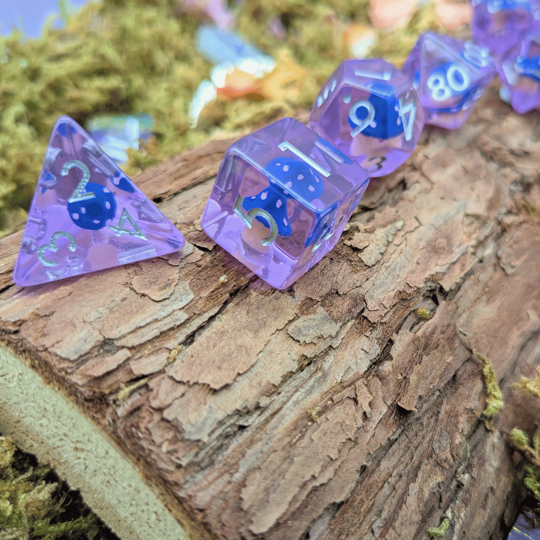 Dark Blue Capped Mushrooms Inclusion Dice Set