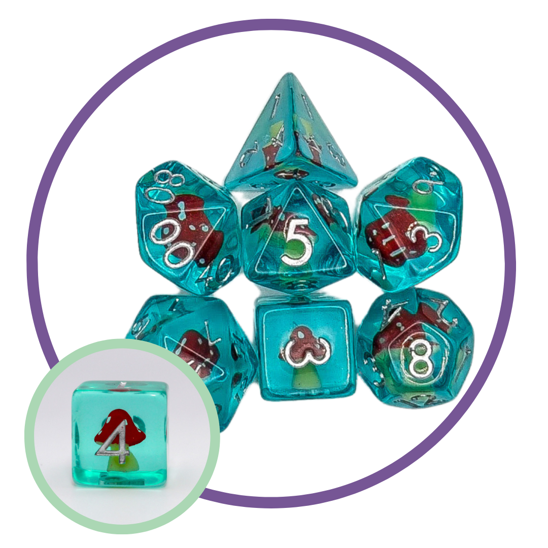 Dark Red Capped Mushrooms Inclusion Dice Set