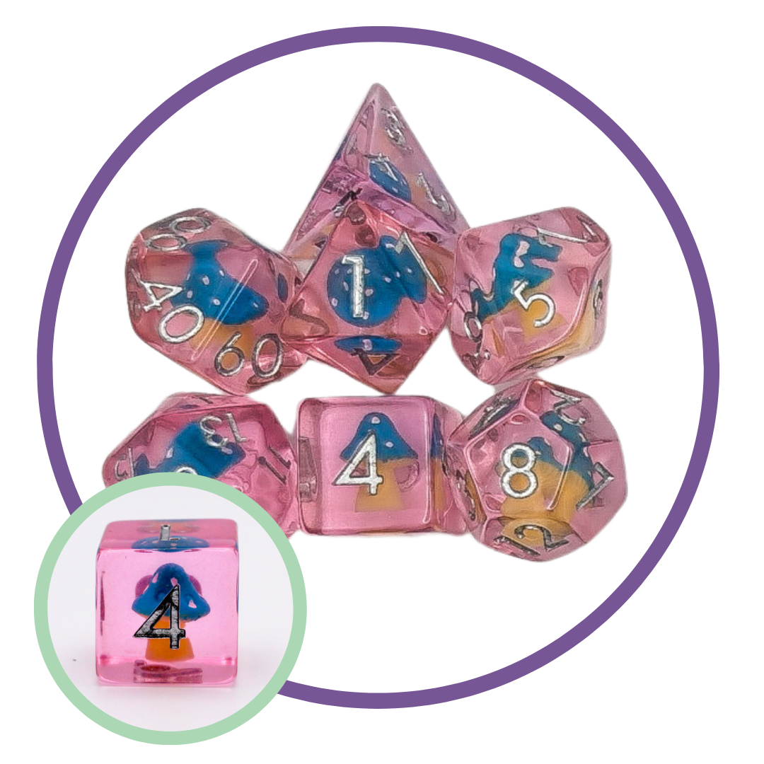Light Blue Capped Mushrooms Inclusion Dice Set