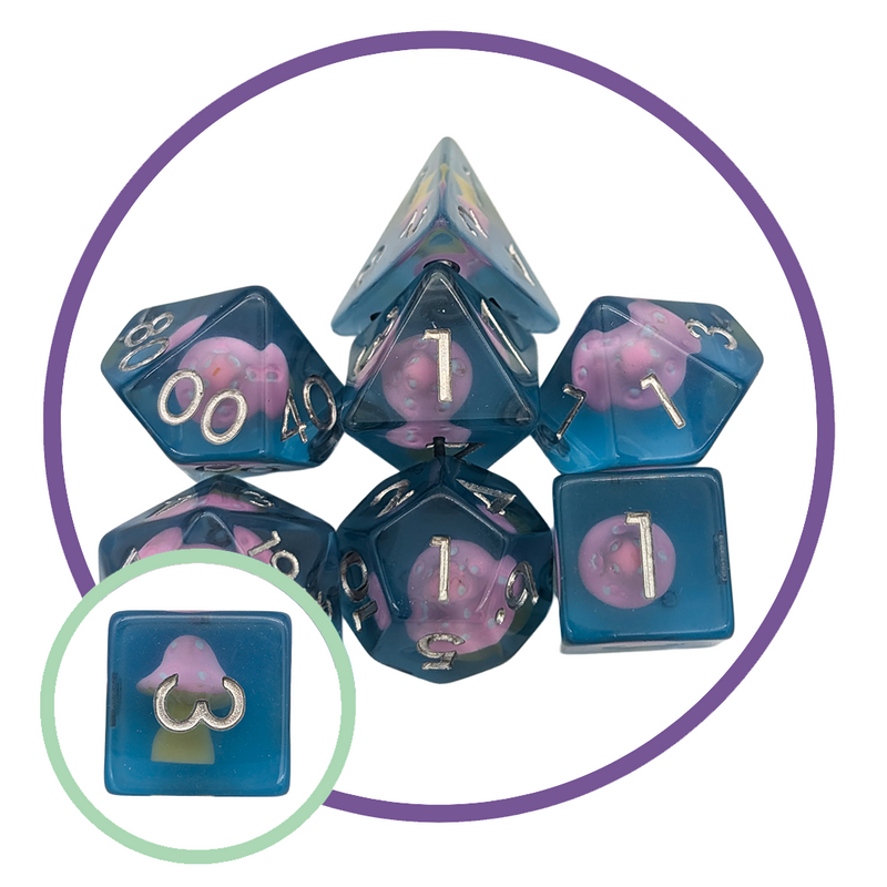 Blue Pink Mushroom Dice Set
