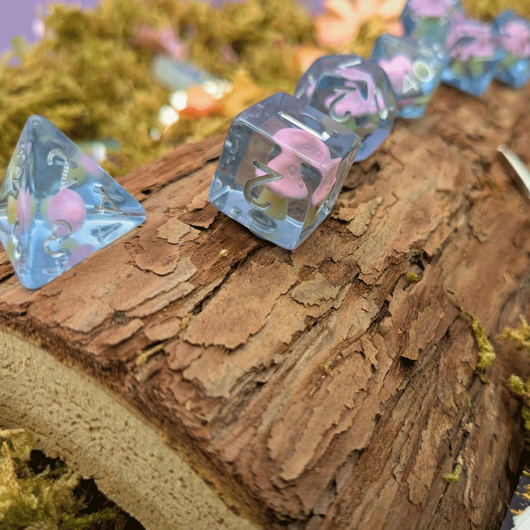 Blue Pink Mushroom Dice Set