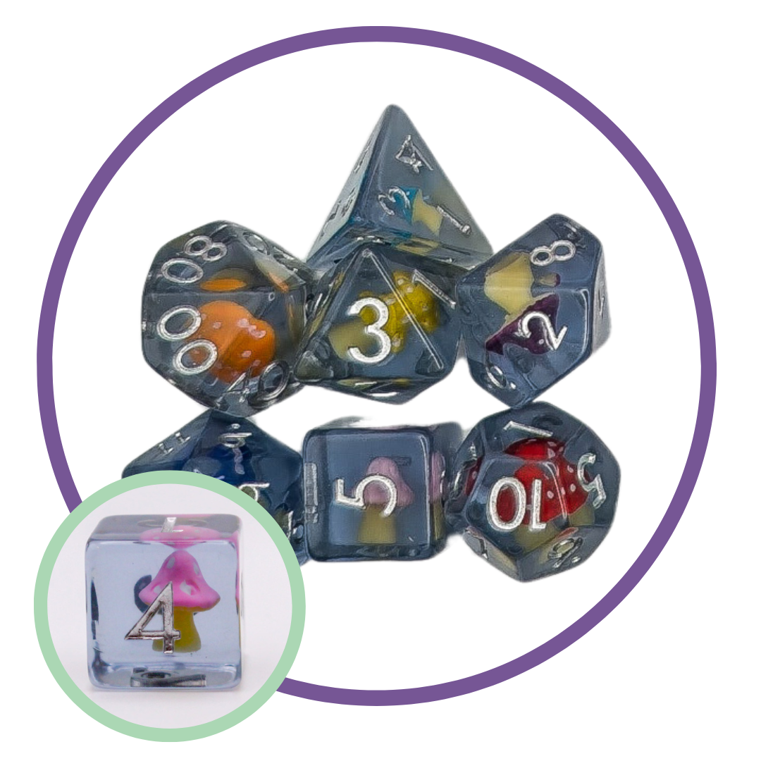 Multi-Coloured Capped Mushrooms Inclusion Dice Set