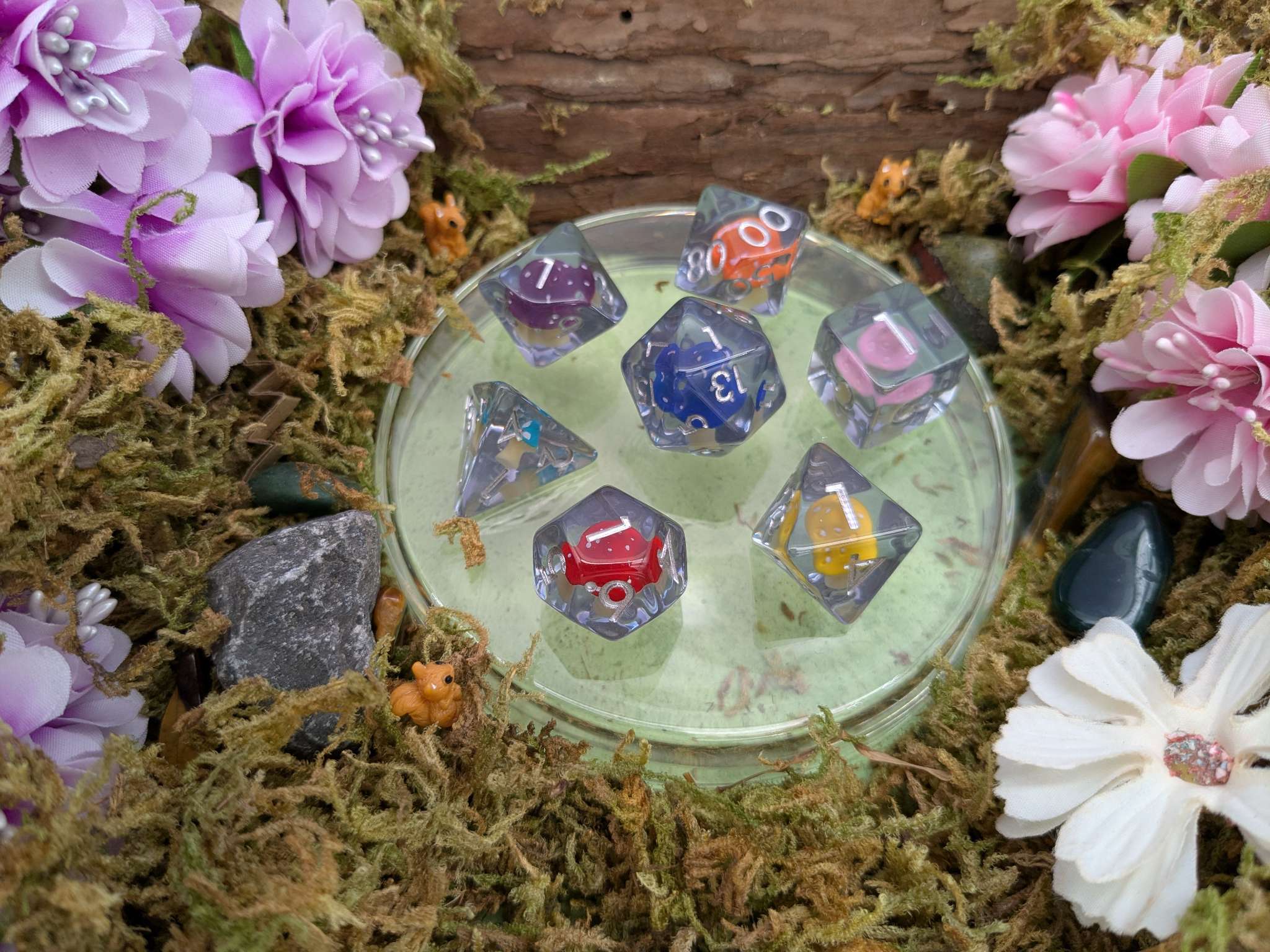 Multi-coloured Mushroom Dice Set