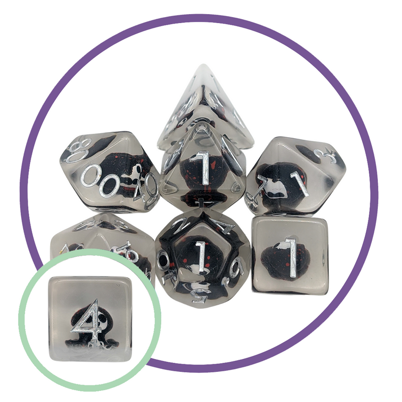 Black and White Grim Reaper Inclusion Dice Set