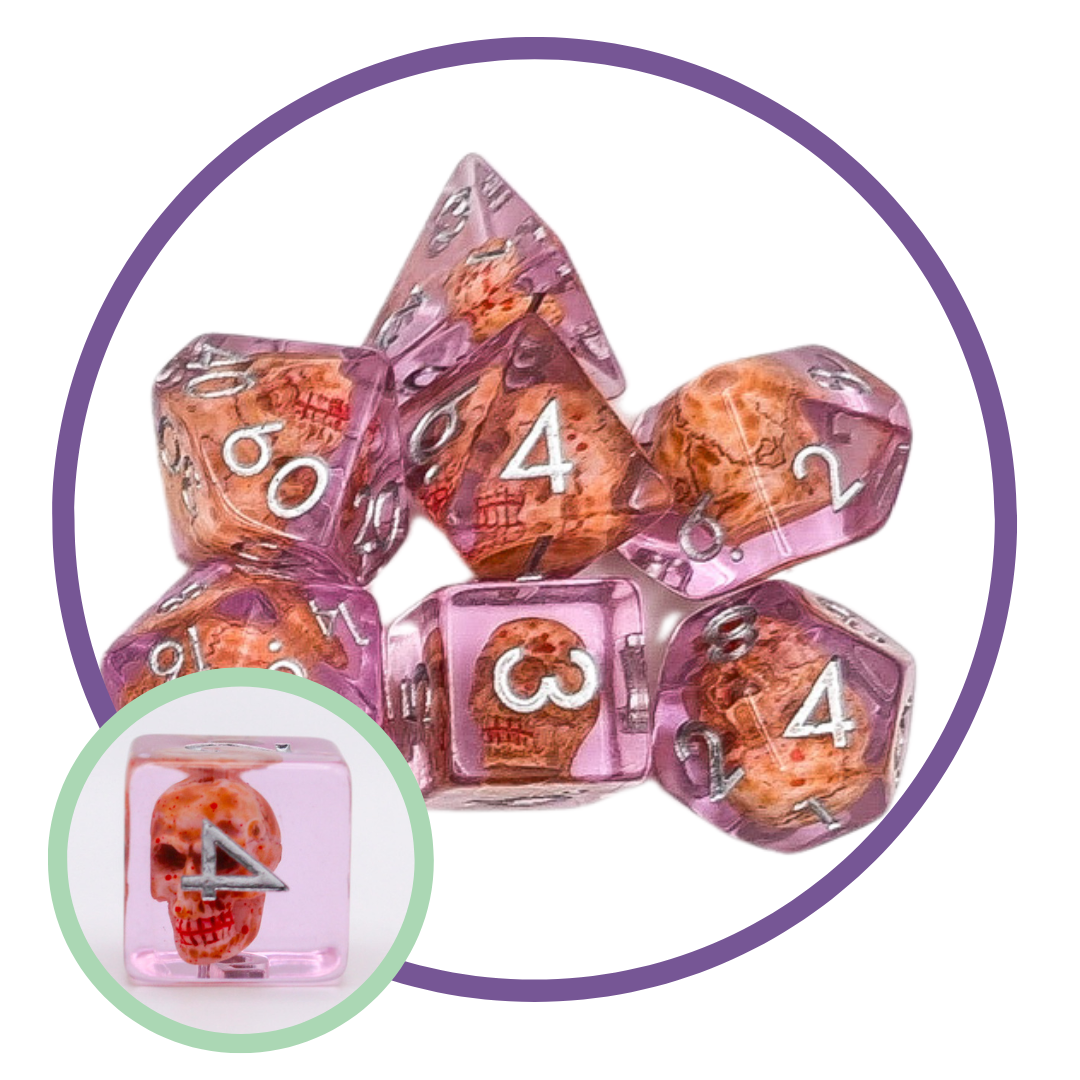 Tranparent Pink Skull Dice Set