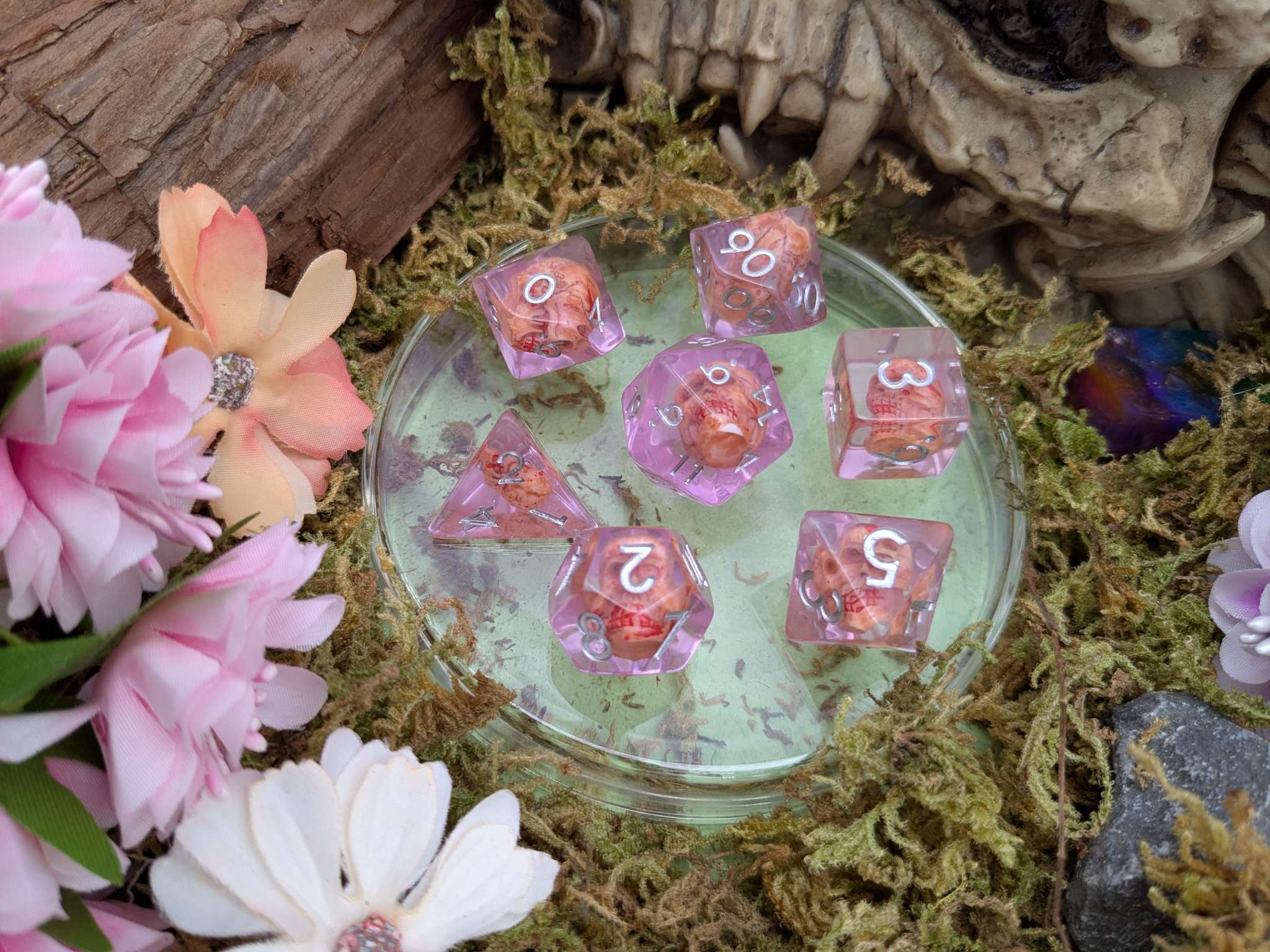 Tranparent Pink Skull Dice Set