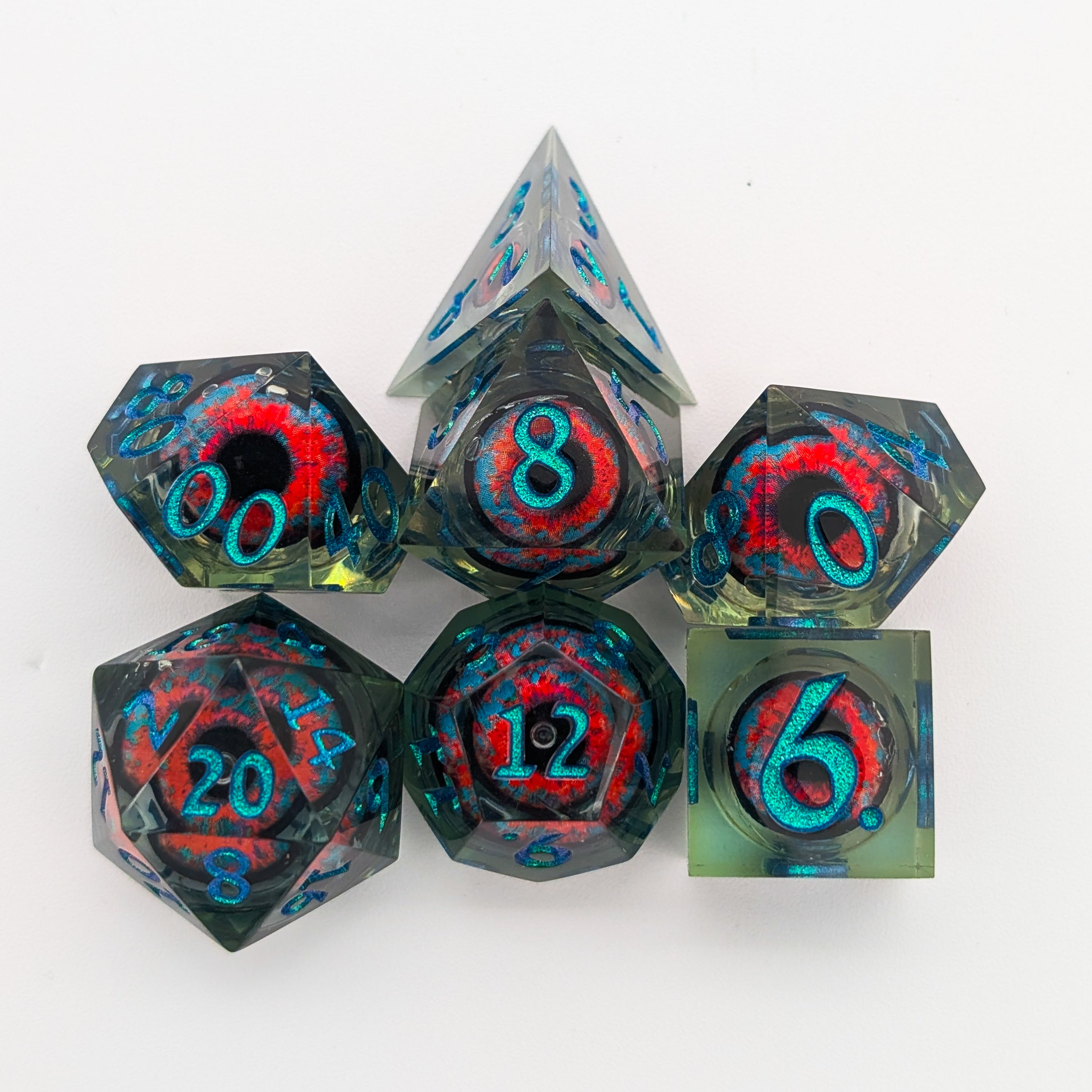 Hydra Eye Blue and Orange Liquid Core Dice Set