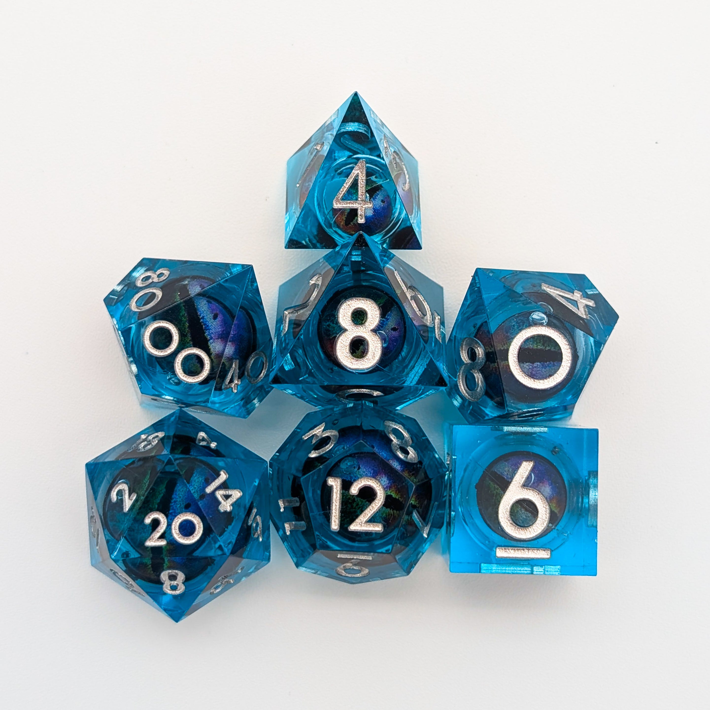 Light Blue Snake Eye Liquid Core Dice Set