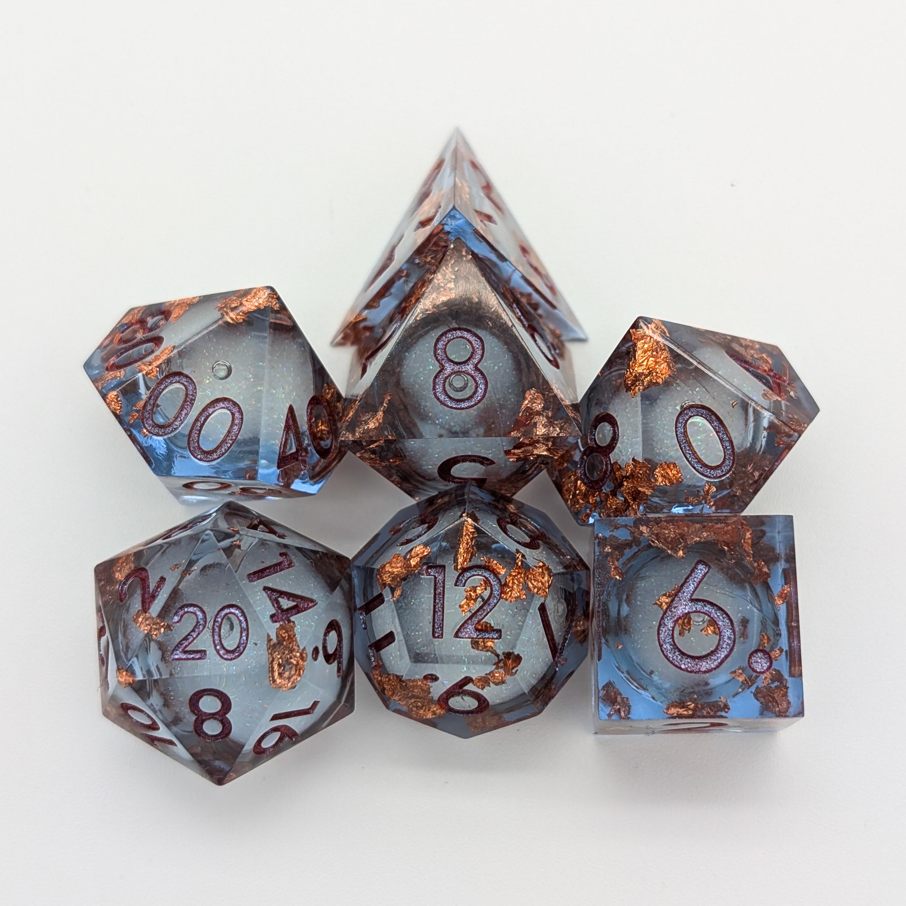 Foil Blue and Bronze Liquid Core Dice Set