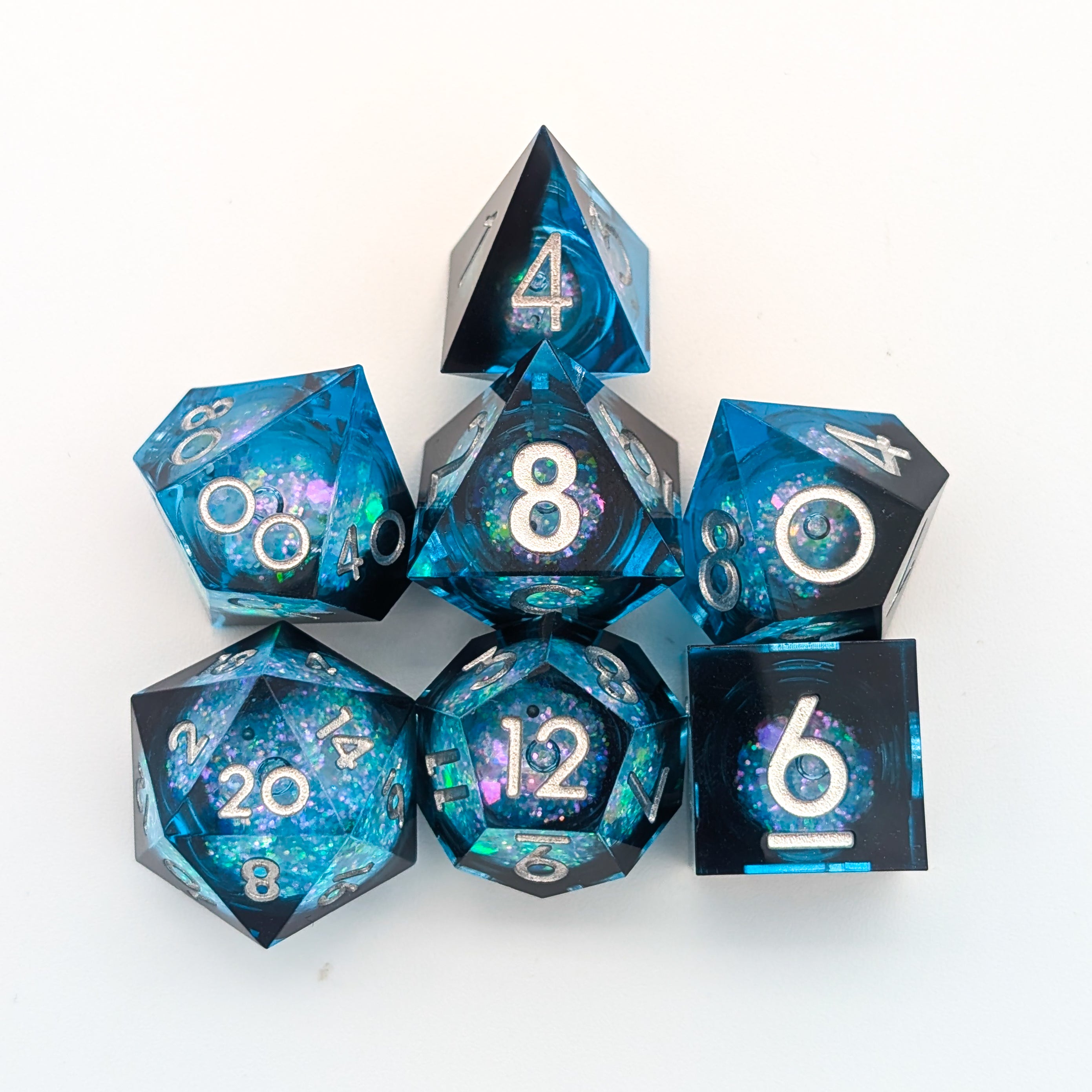 Blue Liquid Core Shimmer TTRPG Dice Set