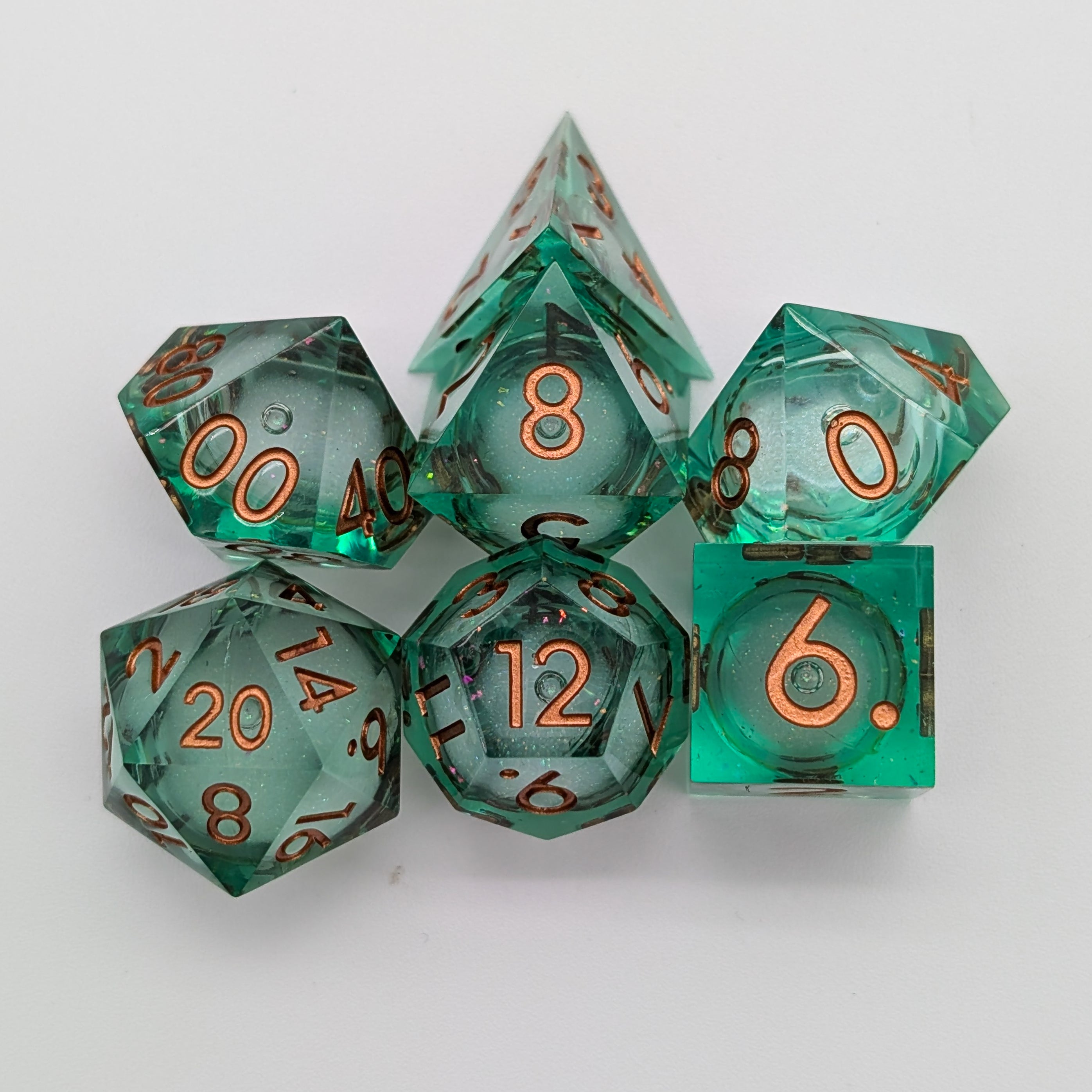 Green and Gold Shimmer Liquid Core Dice Set