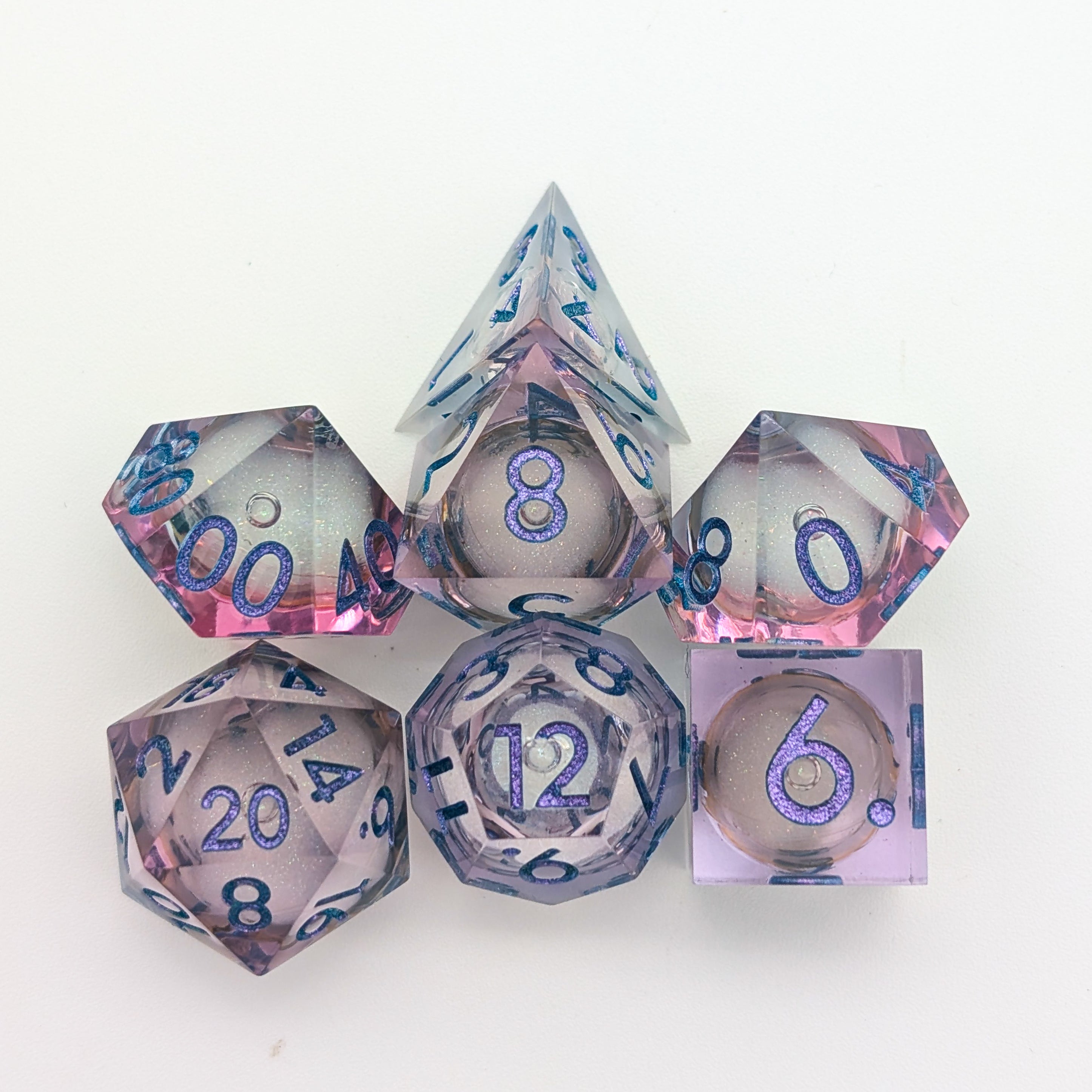 Shimmer Light Blue and Purple Liquid Core Dice Set