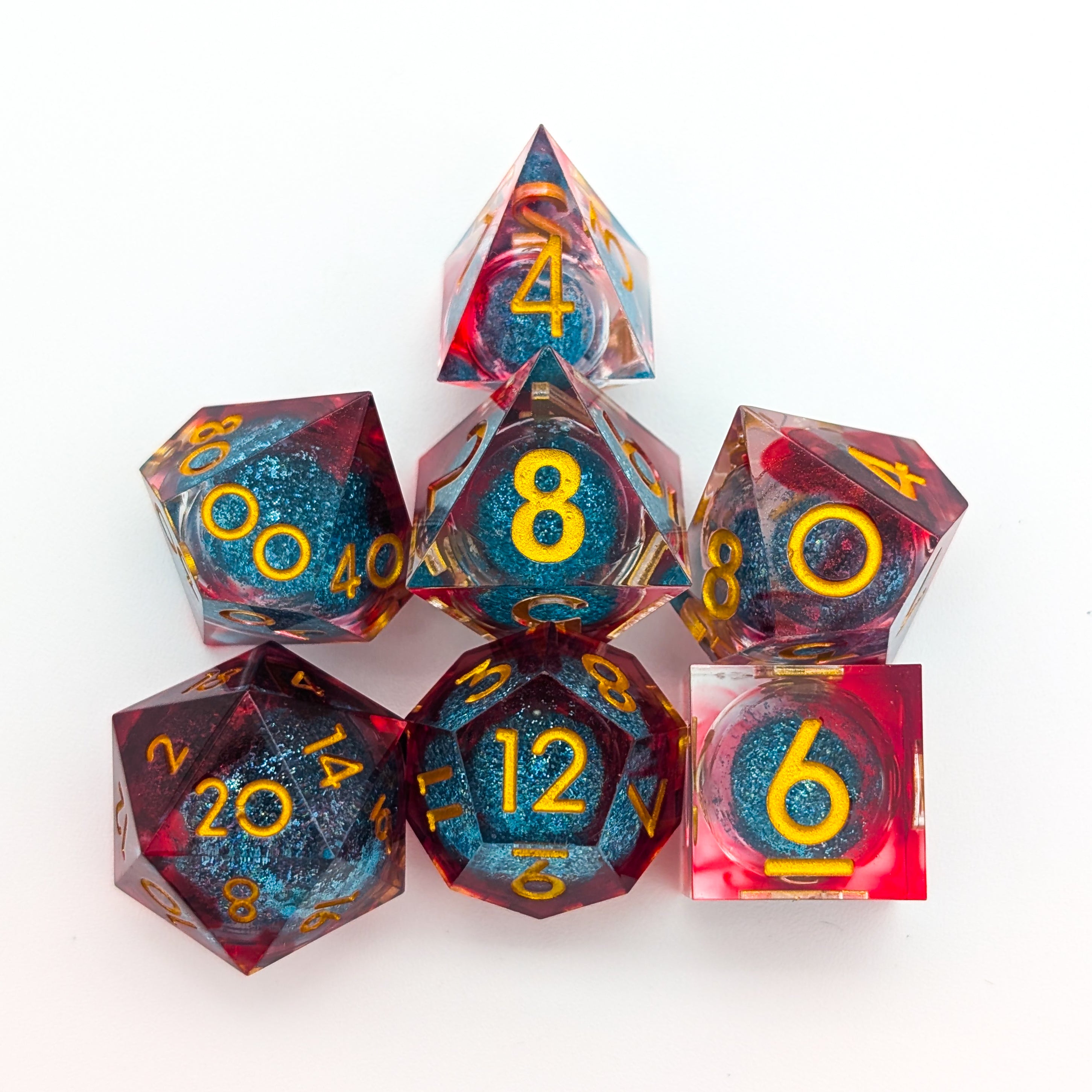 Shimmer Red and Blue Liquid Core Dice Set