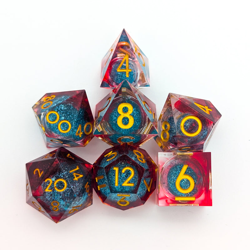 Shimmer Red and Blue Liquid Core Dice Set