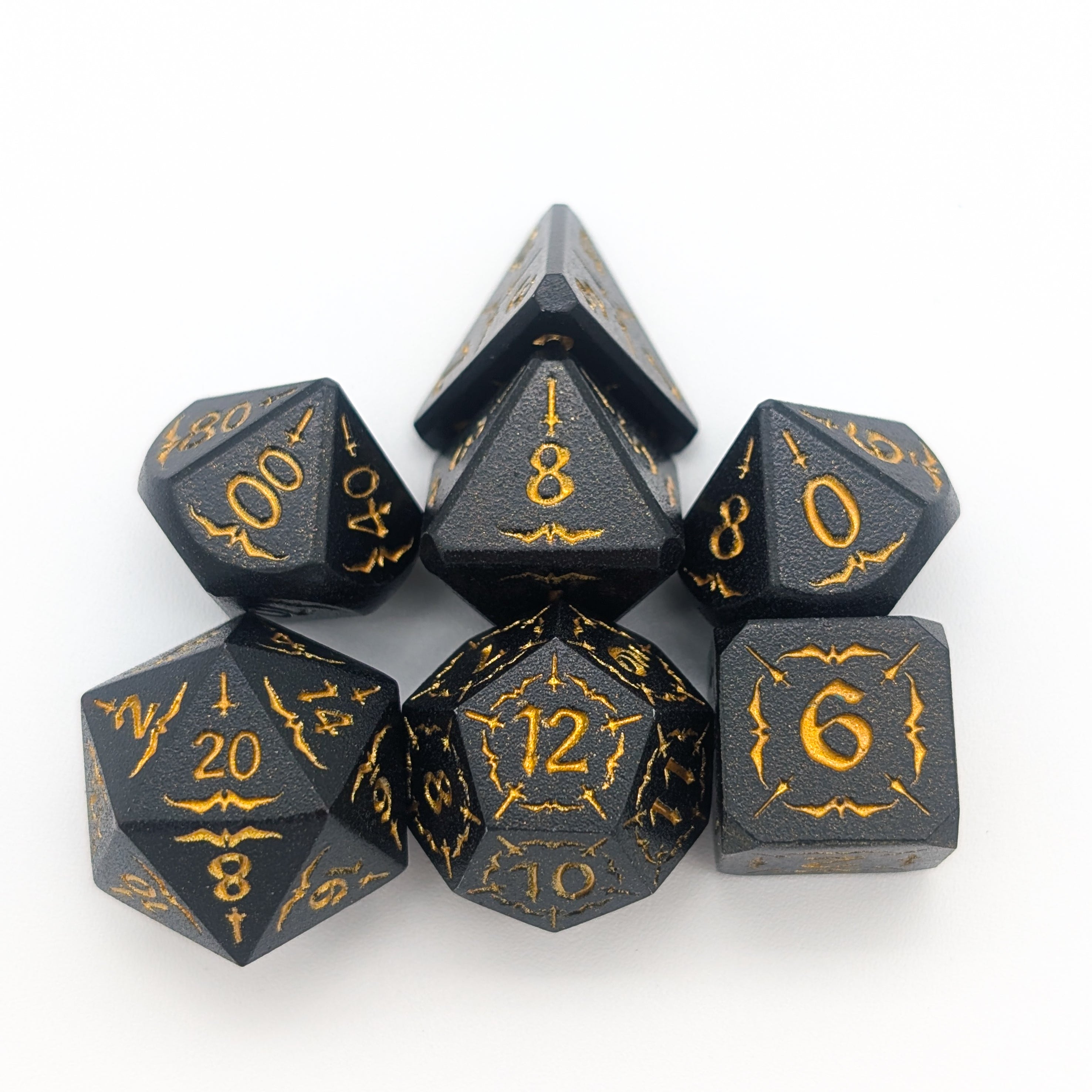 Arcana Obscura | Arcana Black and Gold Metal Dice Set