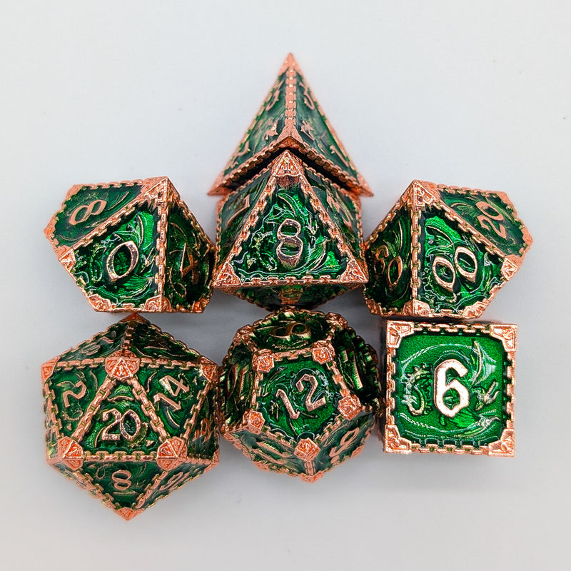 Dragon Green and Copper Metal Core Dice Set