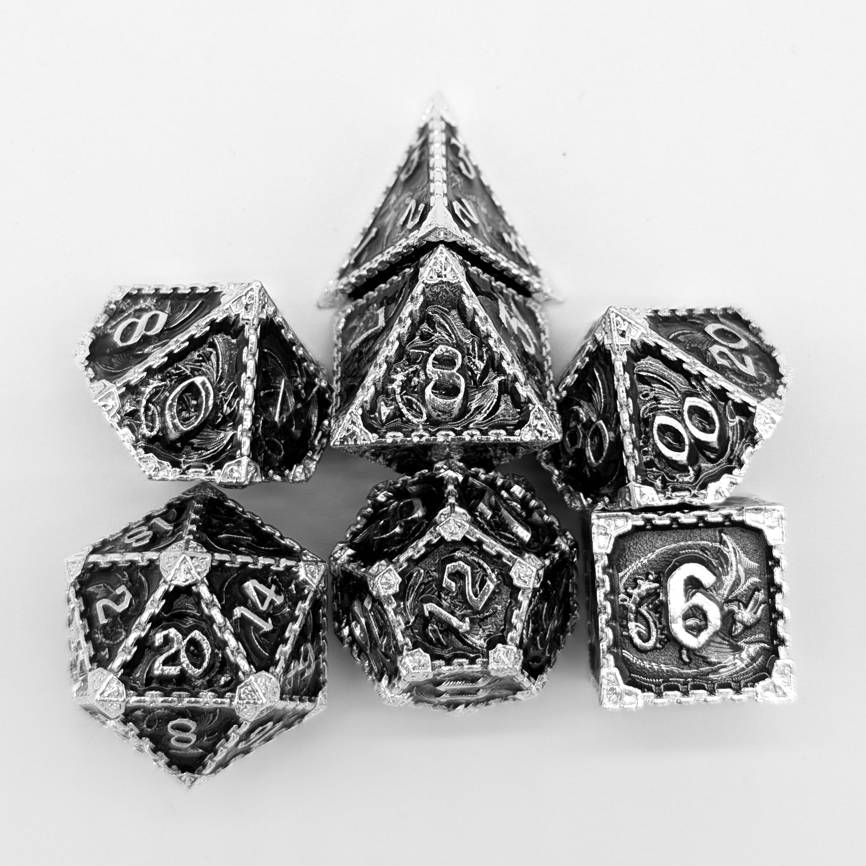 Dragon Black and Silver Metal Core Dice Set