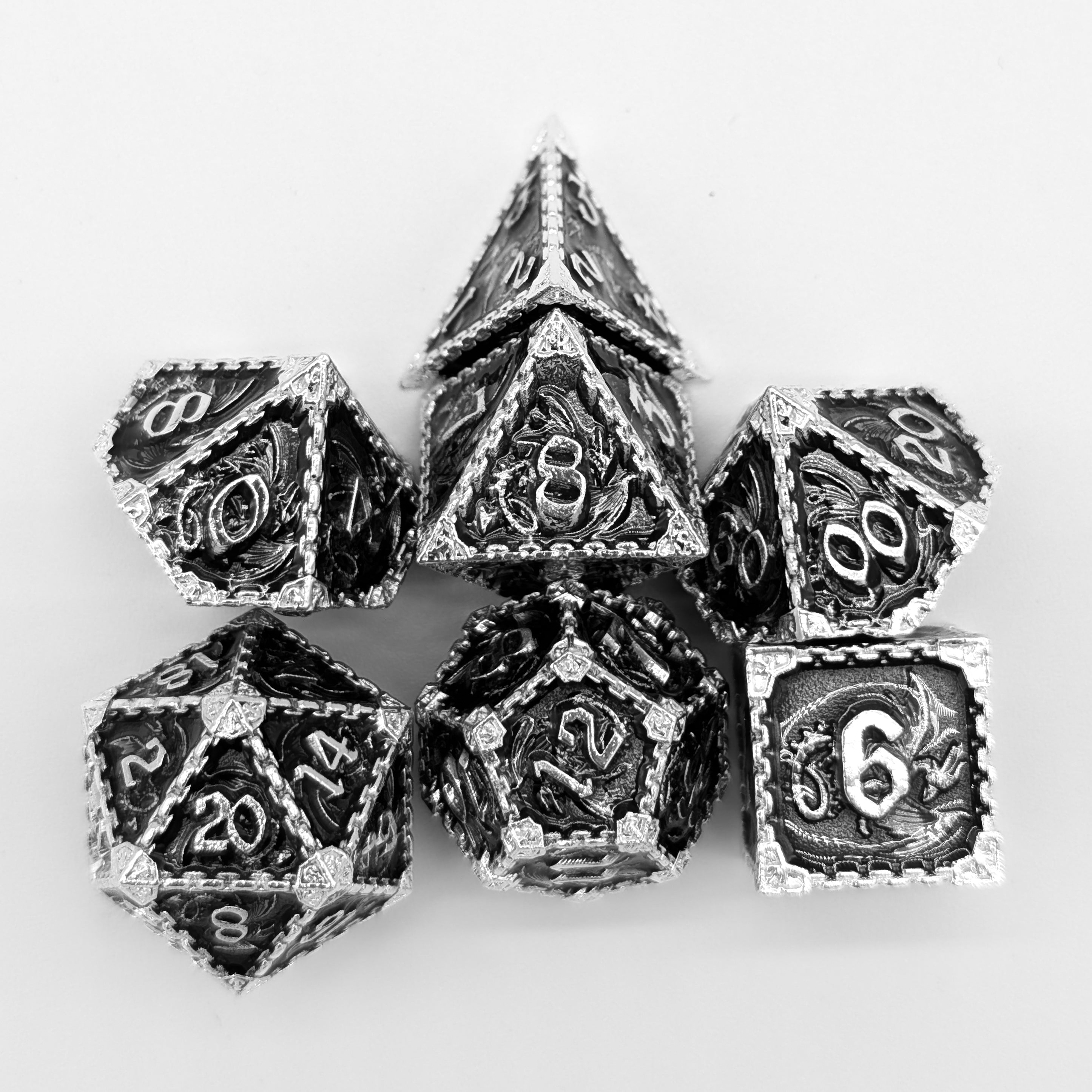 Dragon Black and Silver Metal Core Dice Set