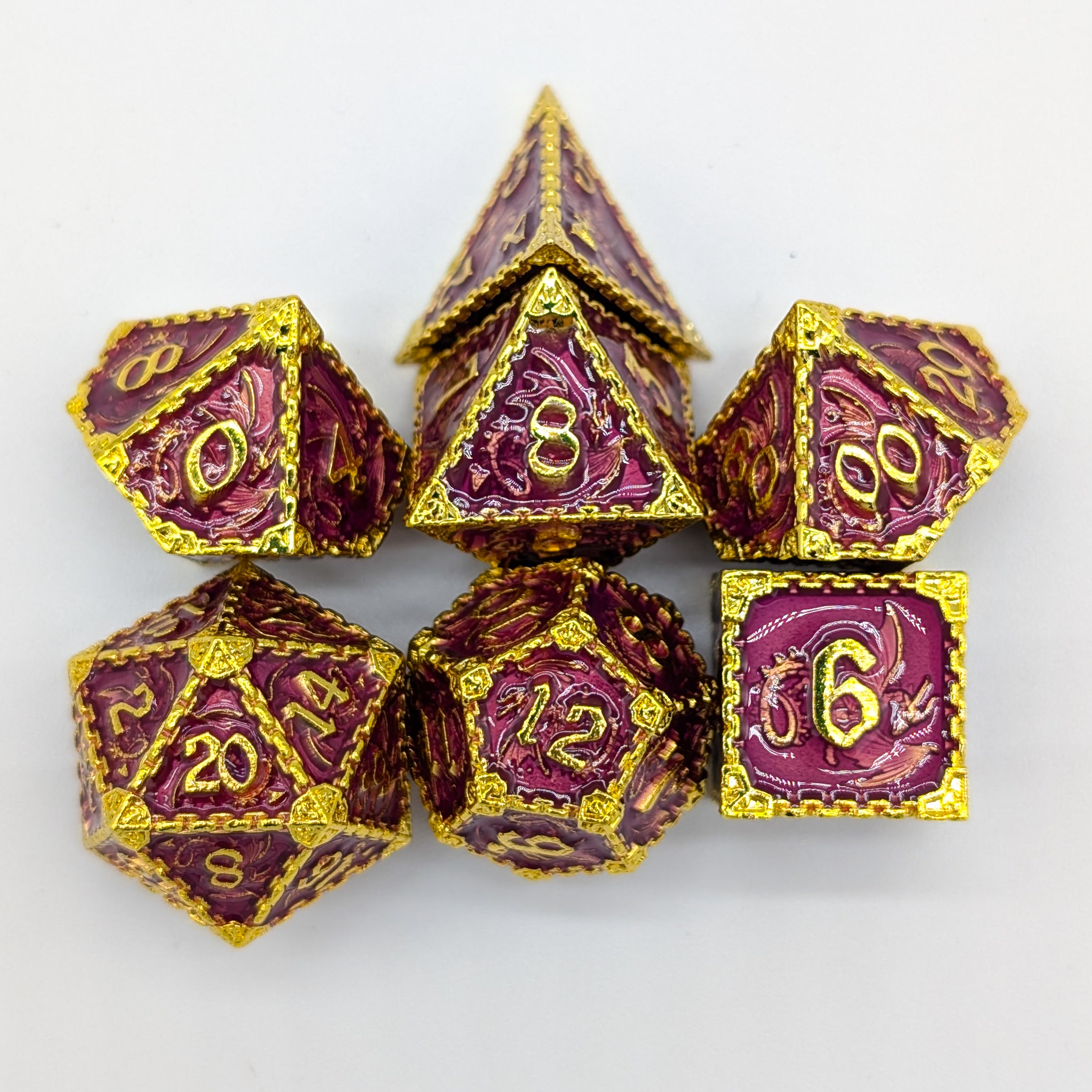 Dragon Purple and Gold Metal Core Dice Set