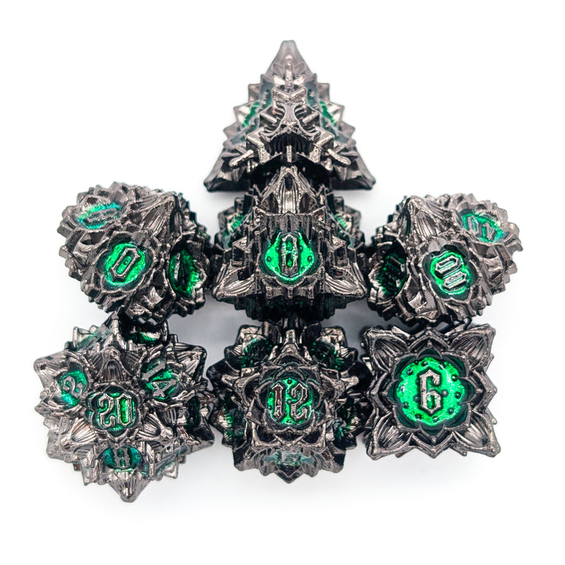 Flower Black and Green Metal Core Dice Set