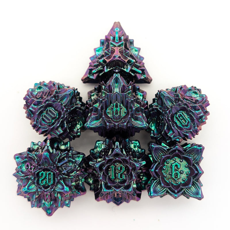Flower Petrol Metal Core Dice Set