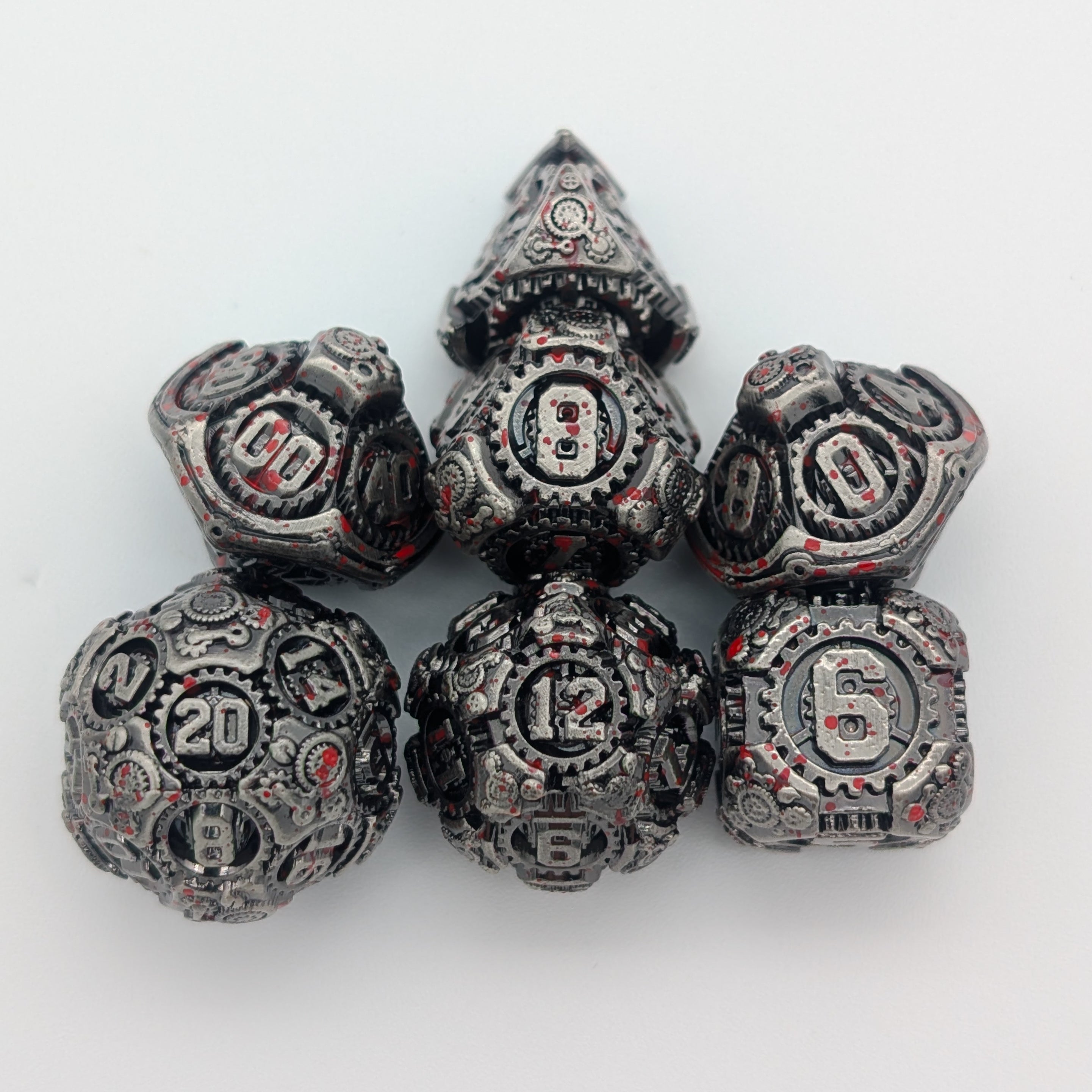 Gears Splatter Metal Core Dice Set