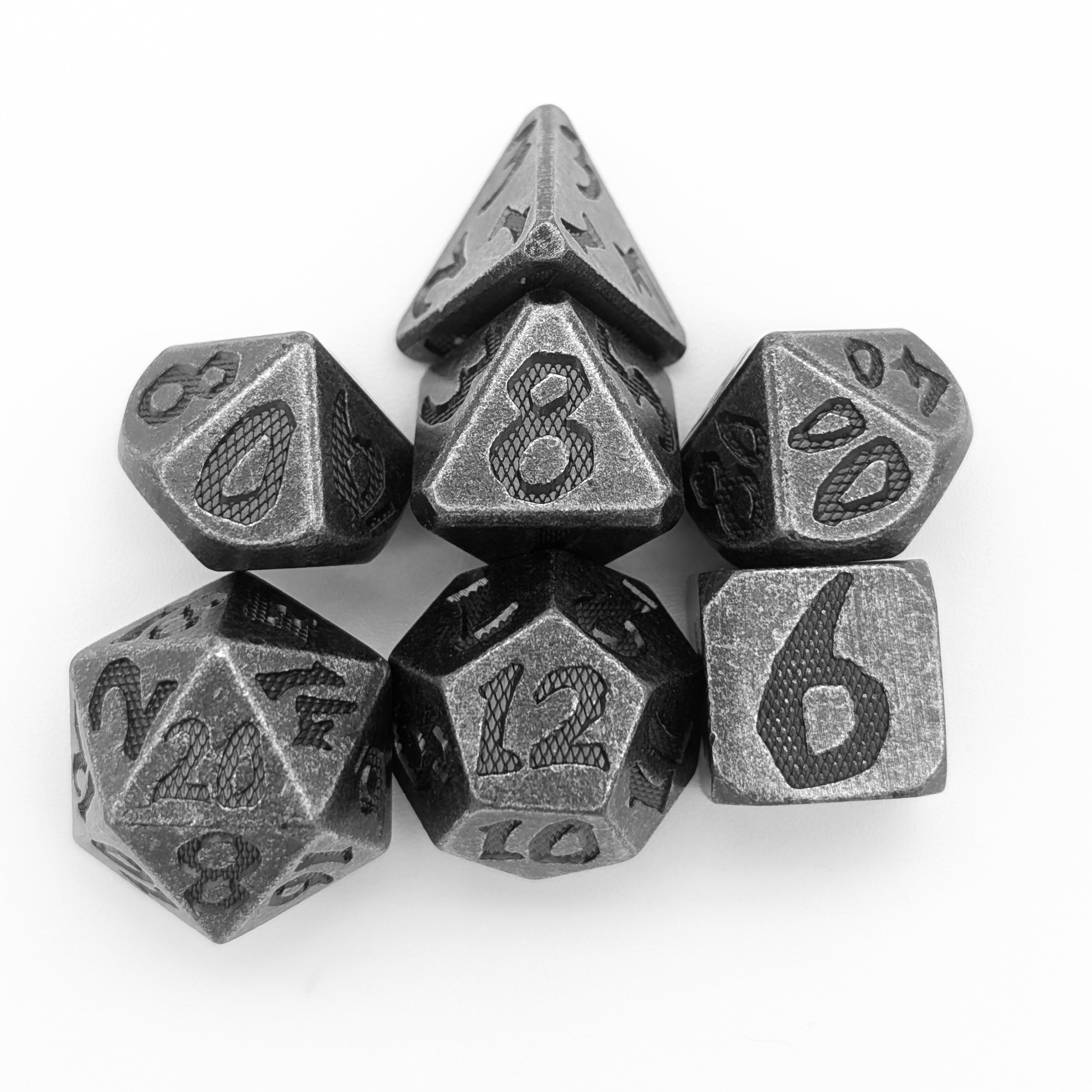 Large Number Silver Metal Core Dice Set
