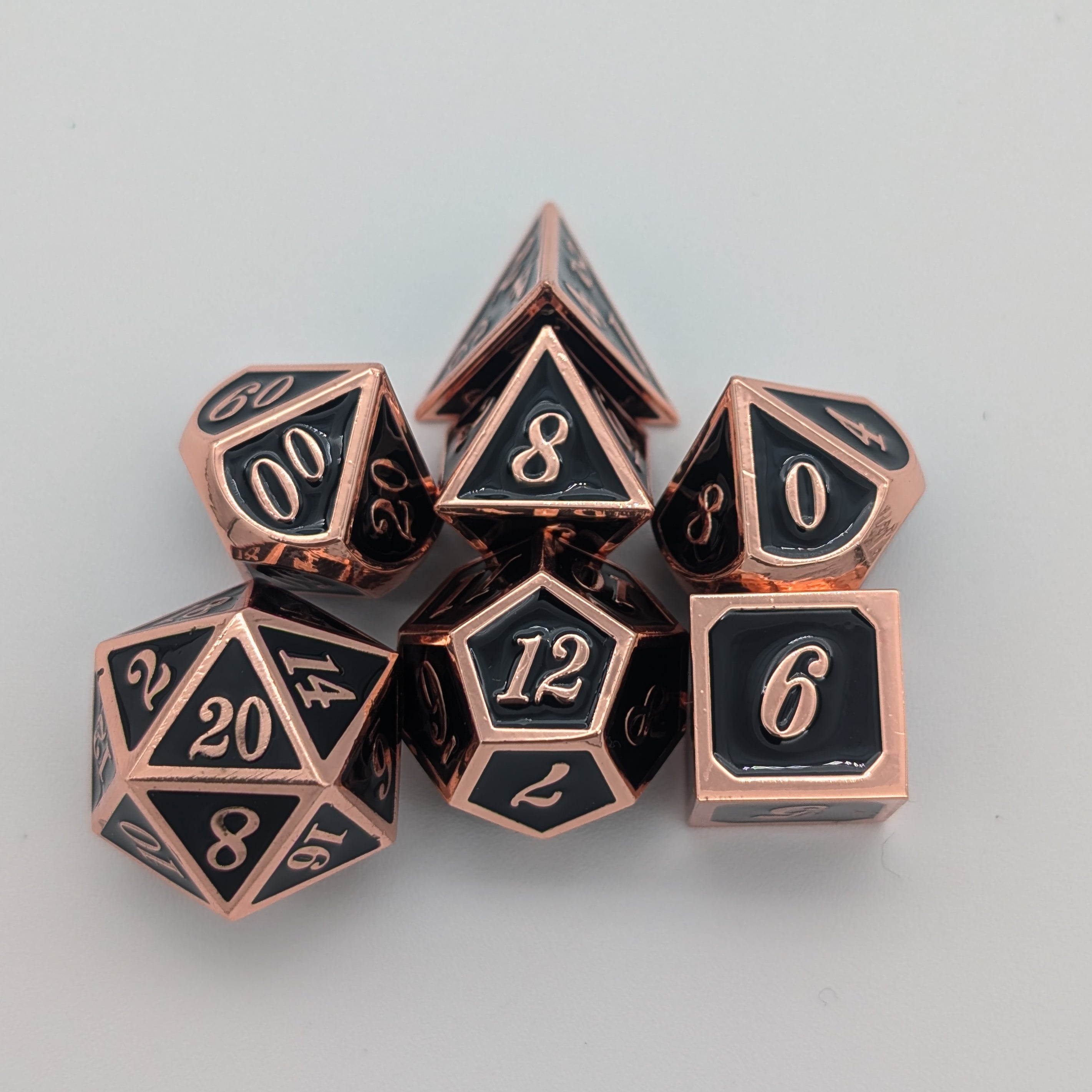 Simple Black and Copper Metal Core Dice Set